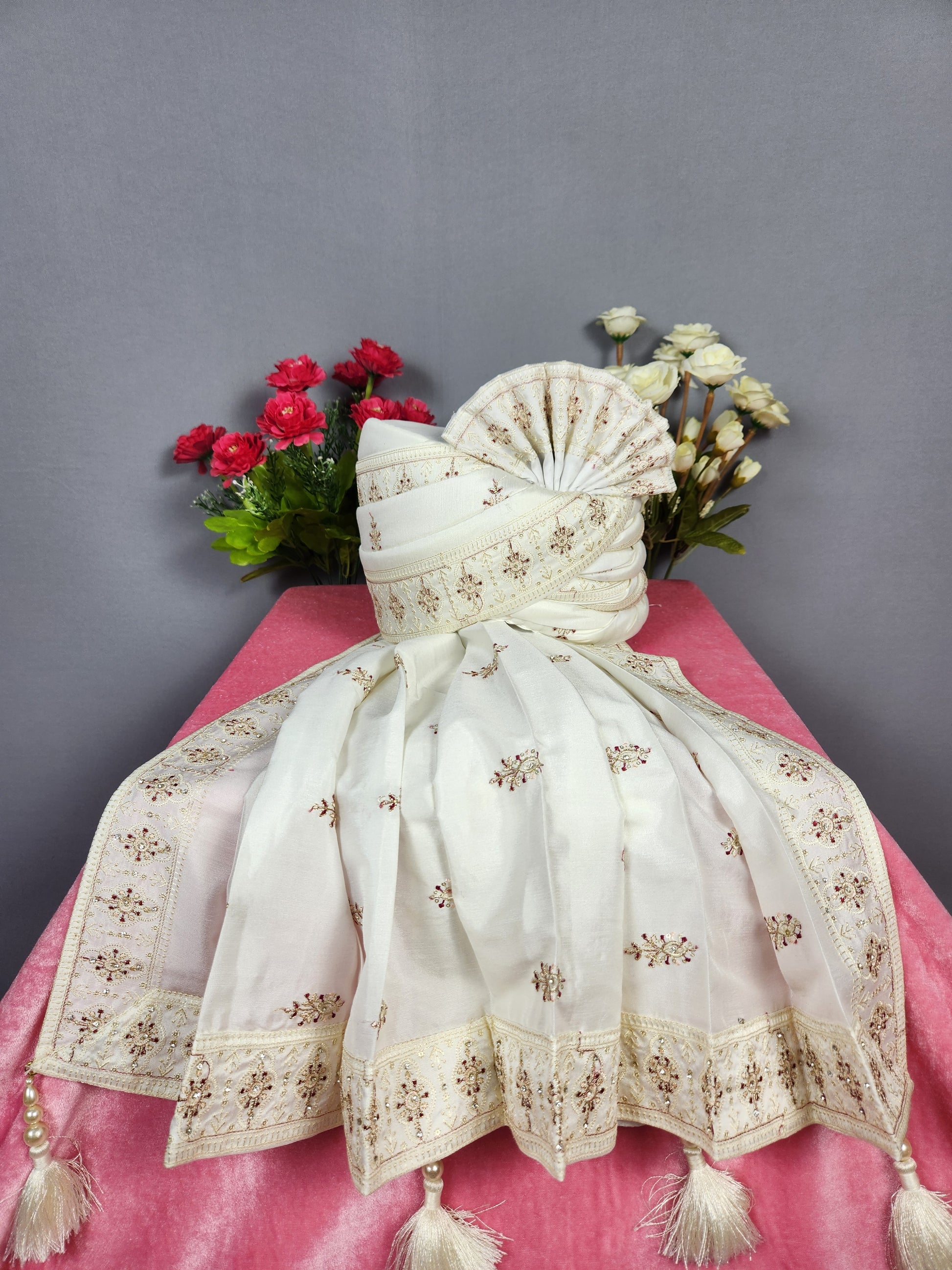 White Groom Turban Shawl Set