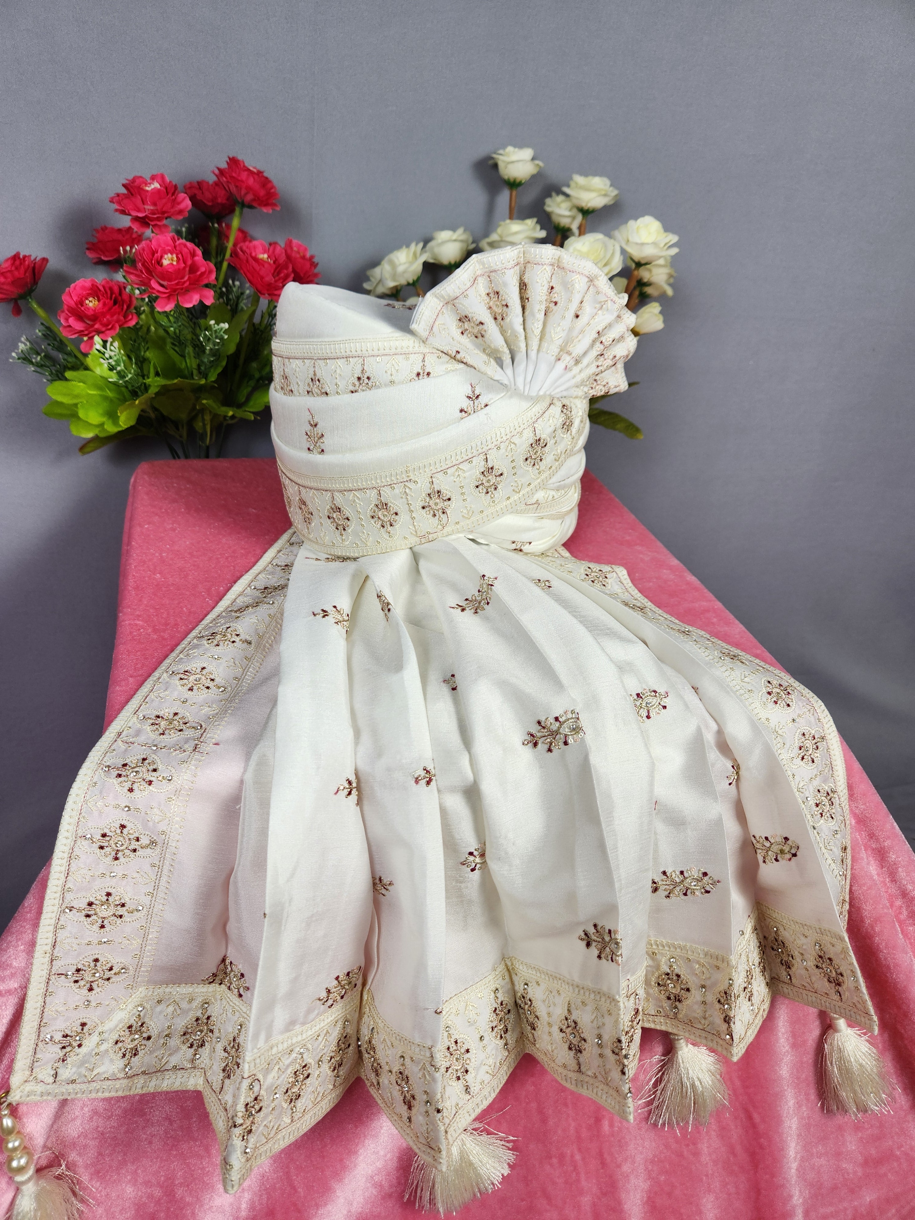 White Groom Turban Shawl Set
