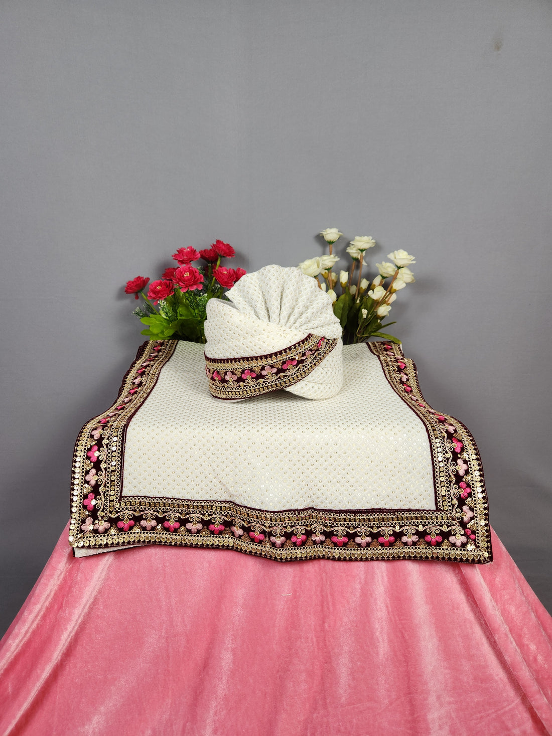 White Groom Turban Shawl Set