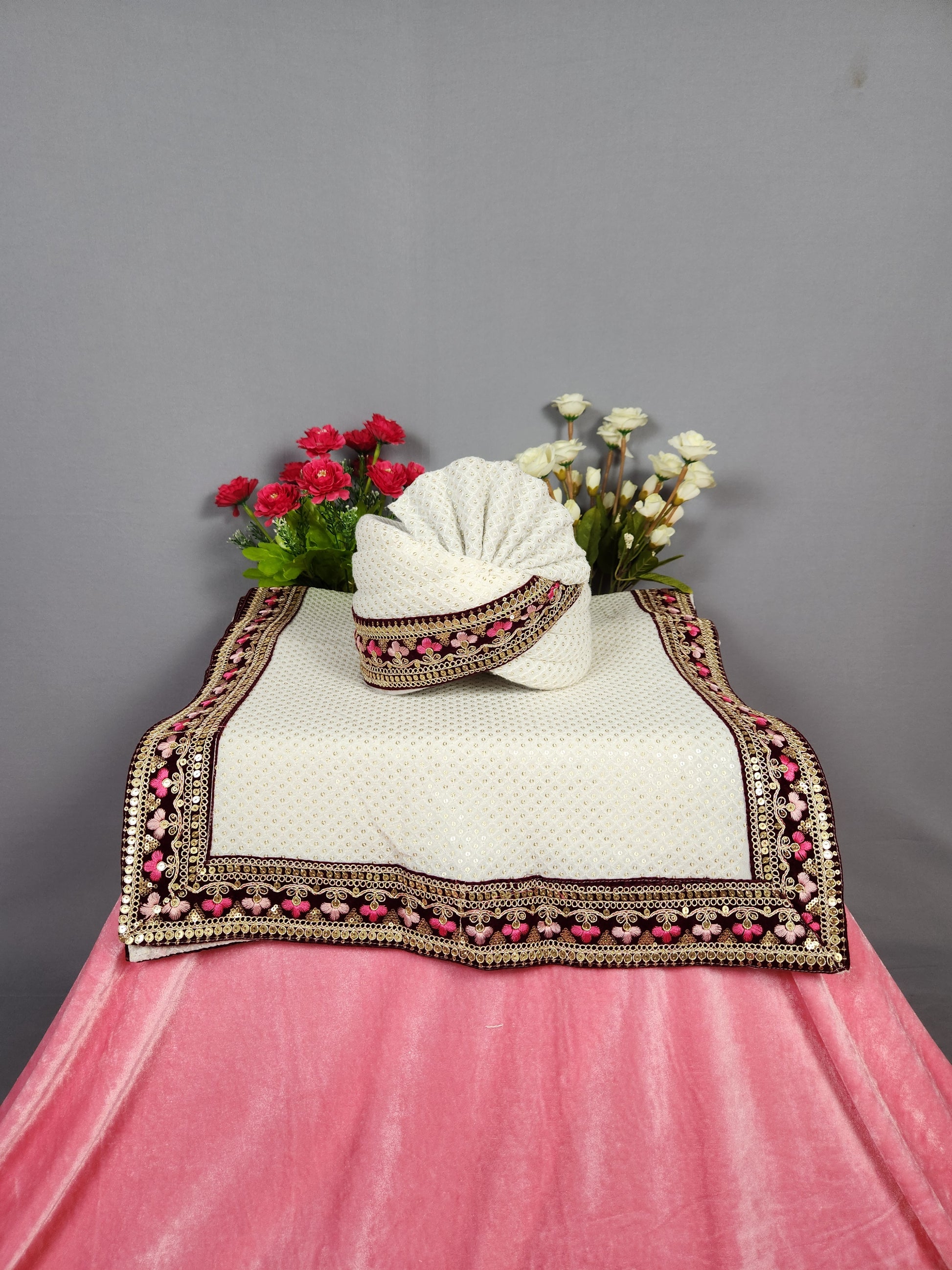 White Groom Turban Shawl Set