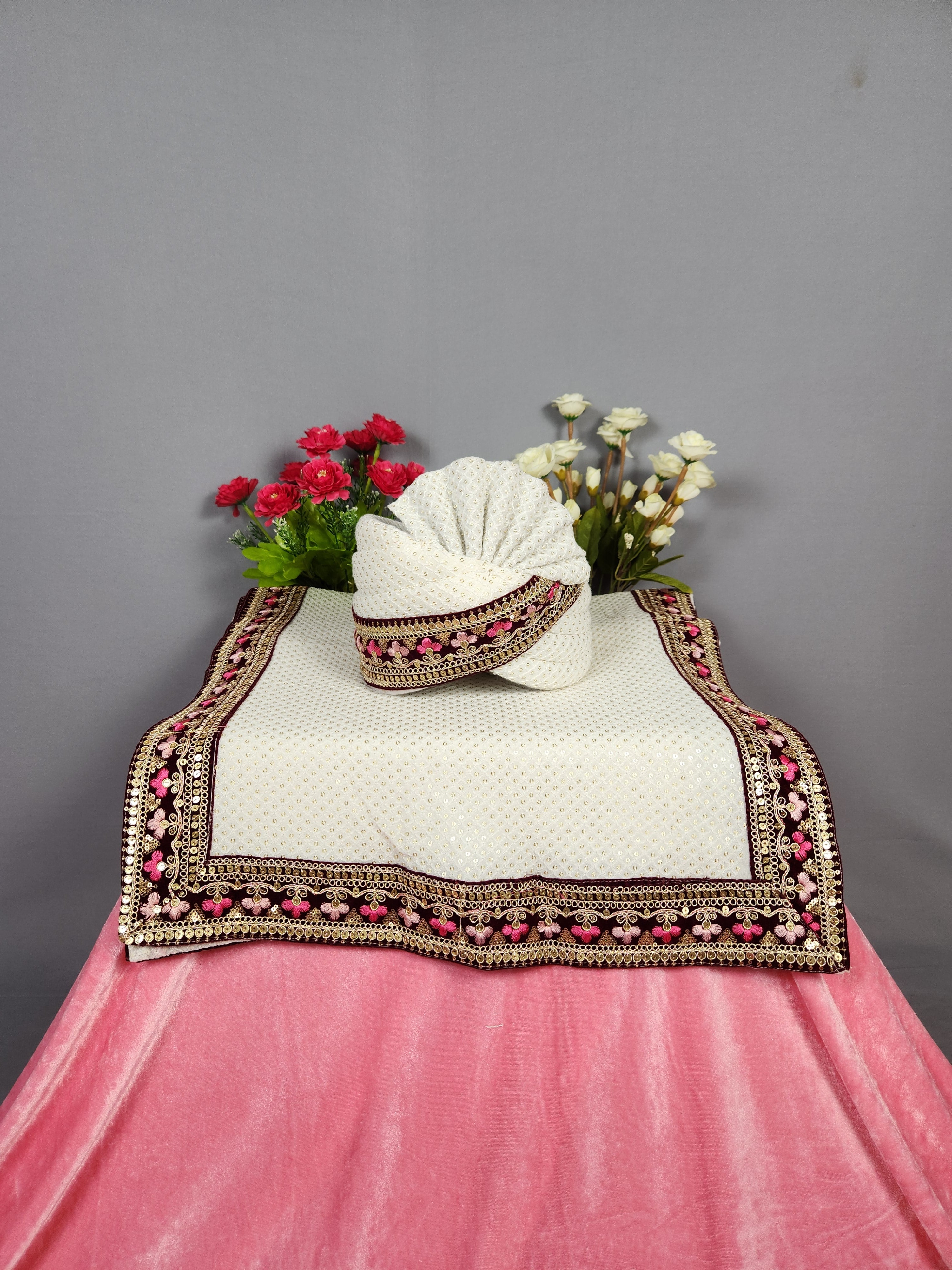White Groom Turban Shawl Set
