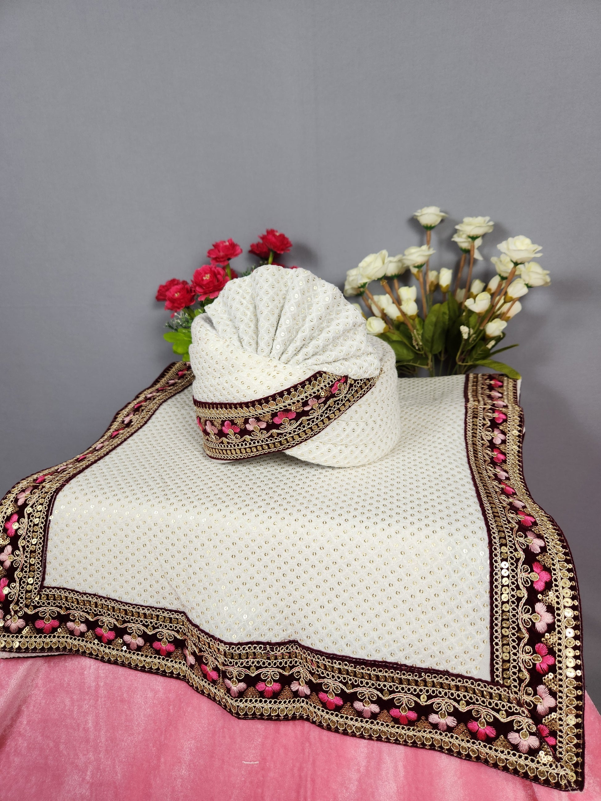 White Groom Turban Shawl Set