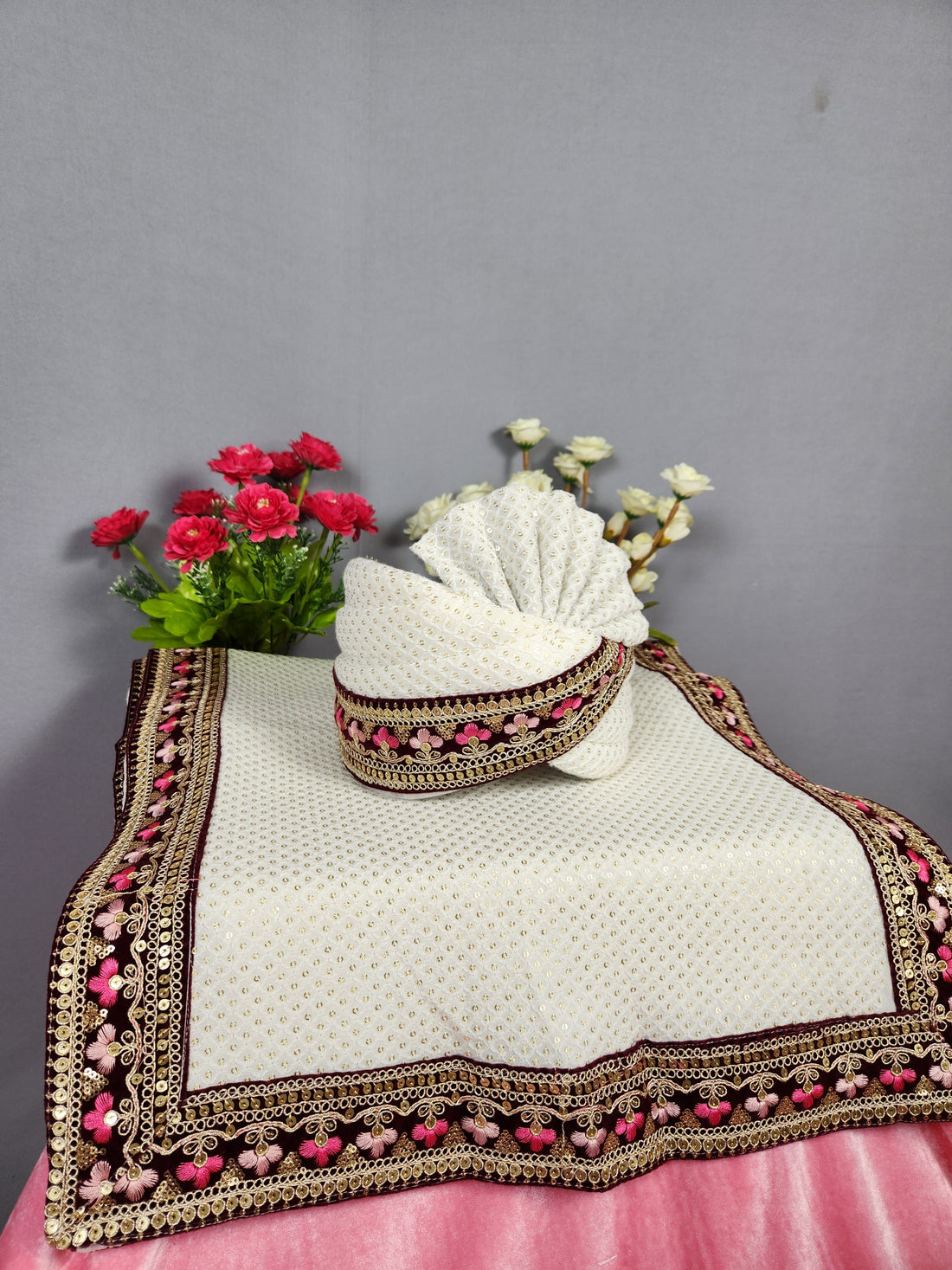 White Groom Turban Shawl Set