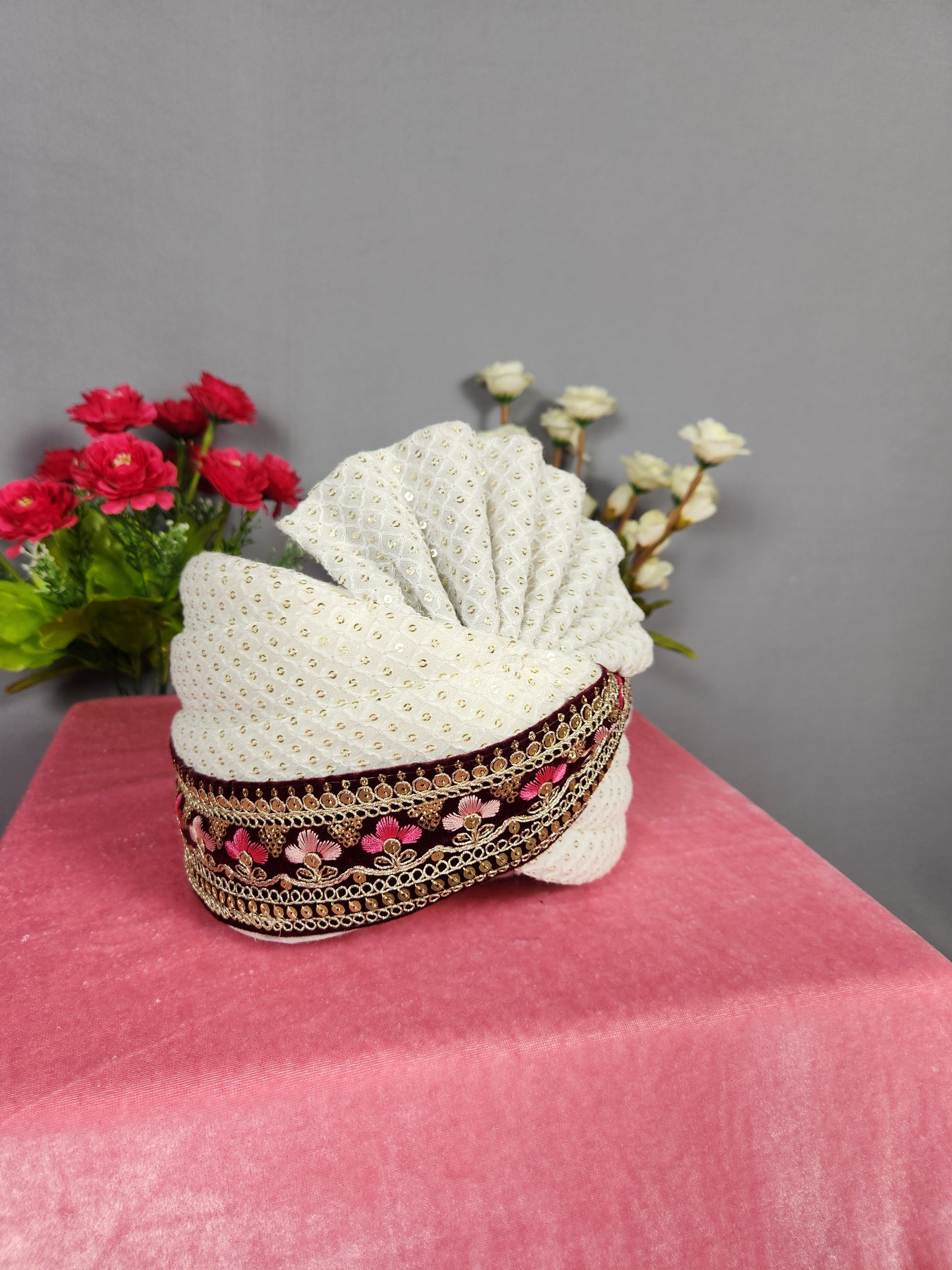 White Groom Turban Shawl Set