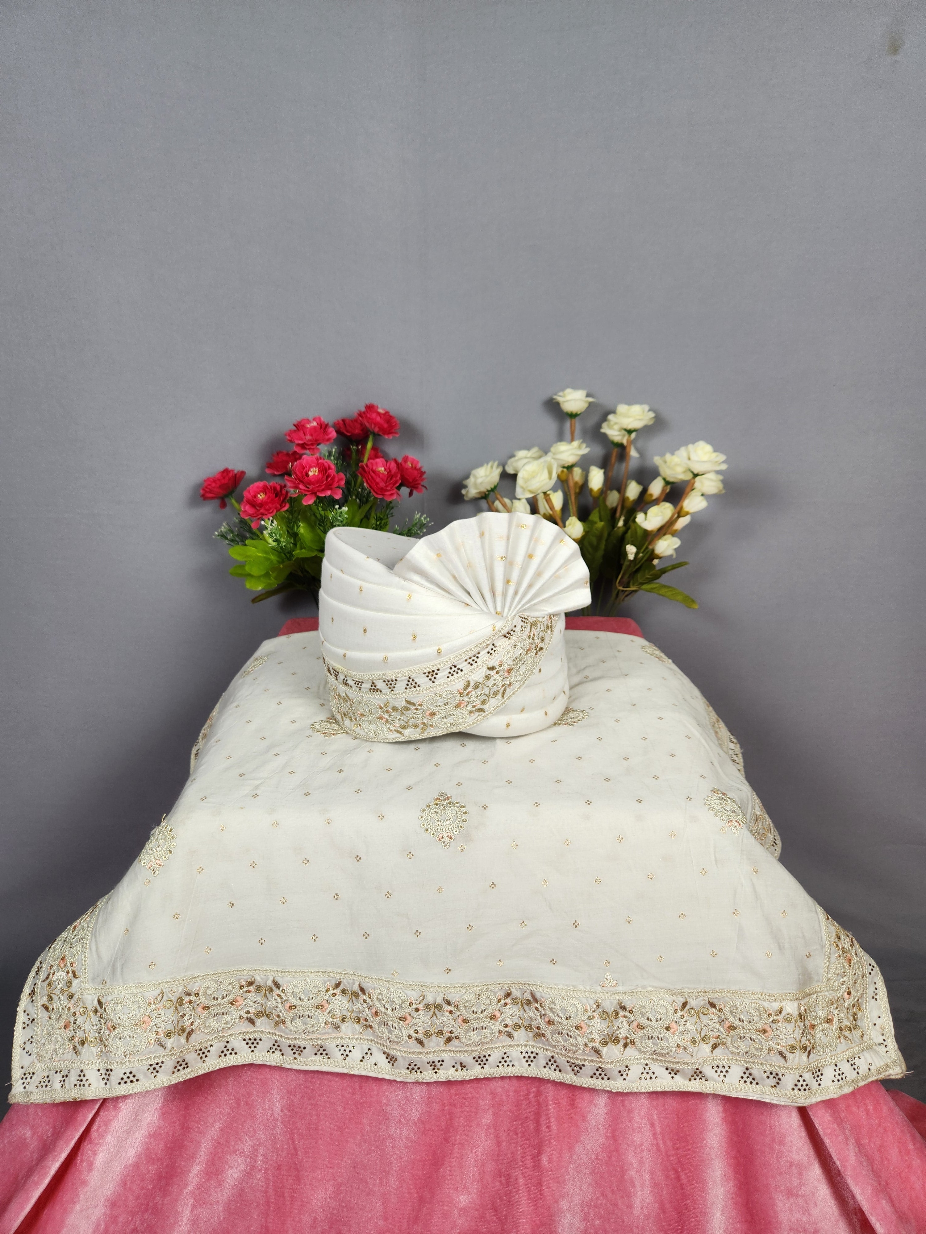 White Groom Turban Shawl Set