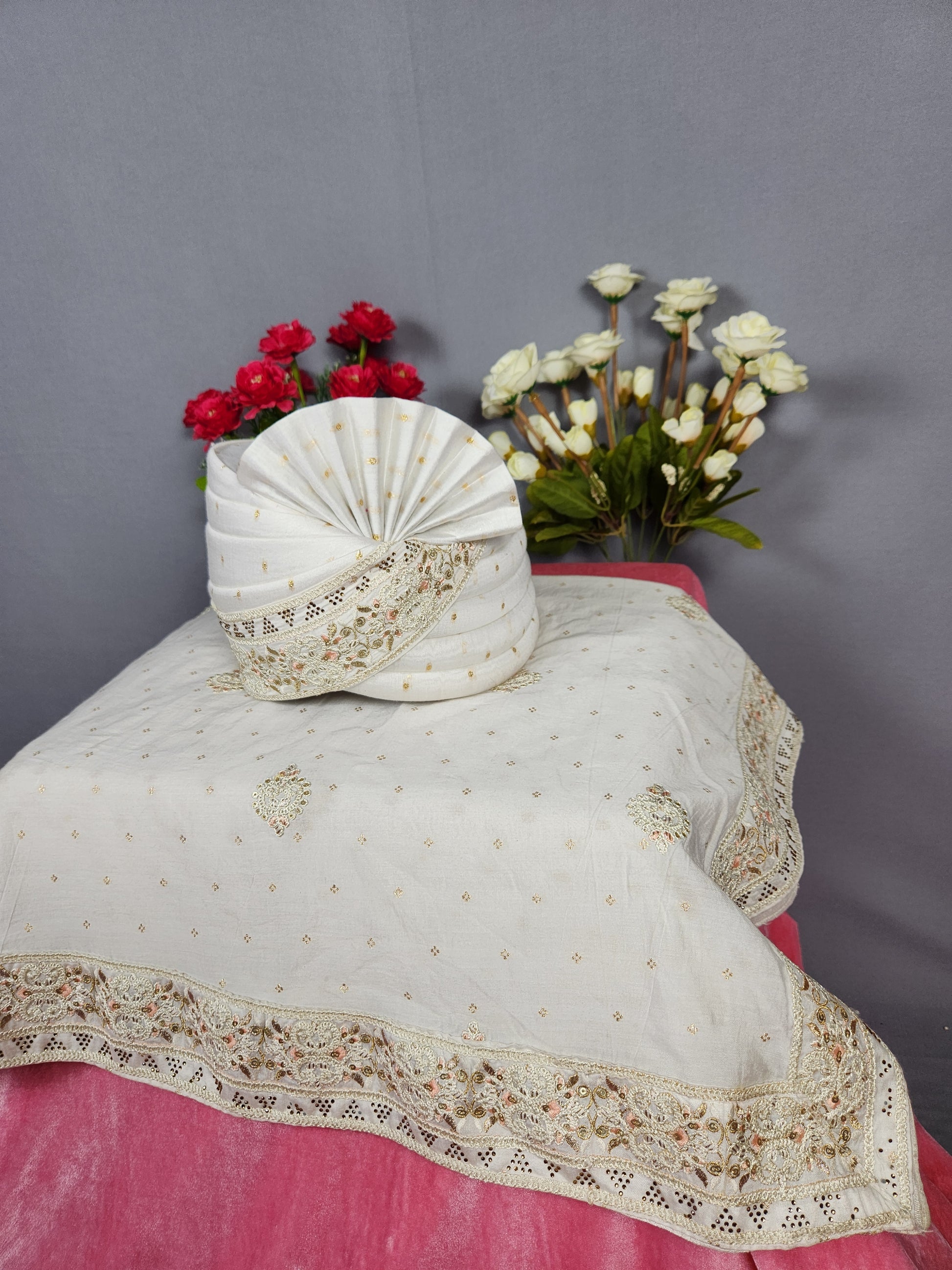 White Groom Turban Shawl Set