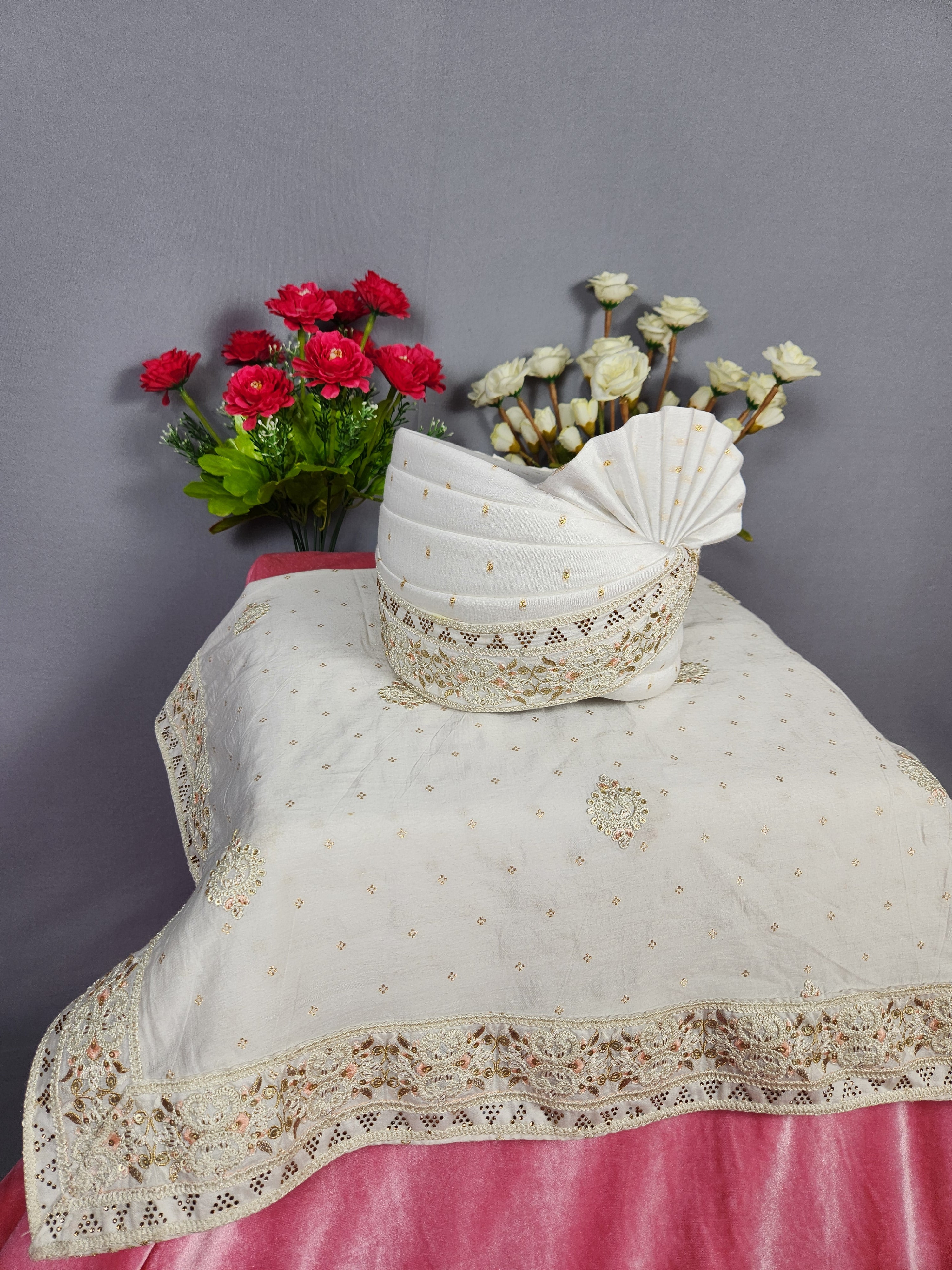 White Groom Turban Shawl Set