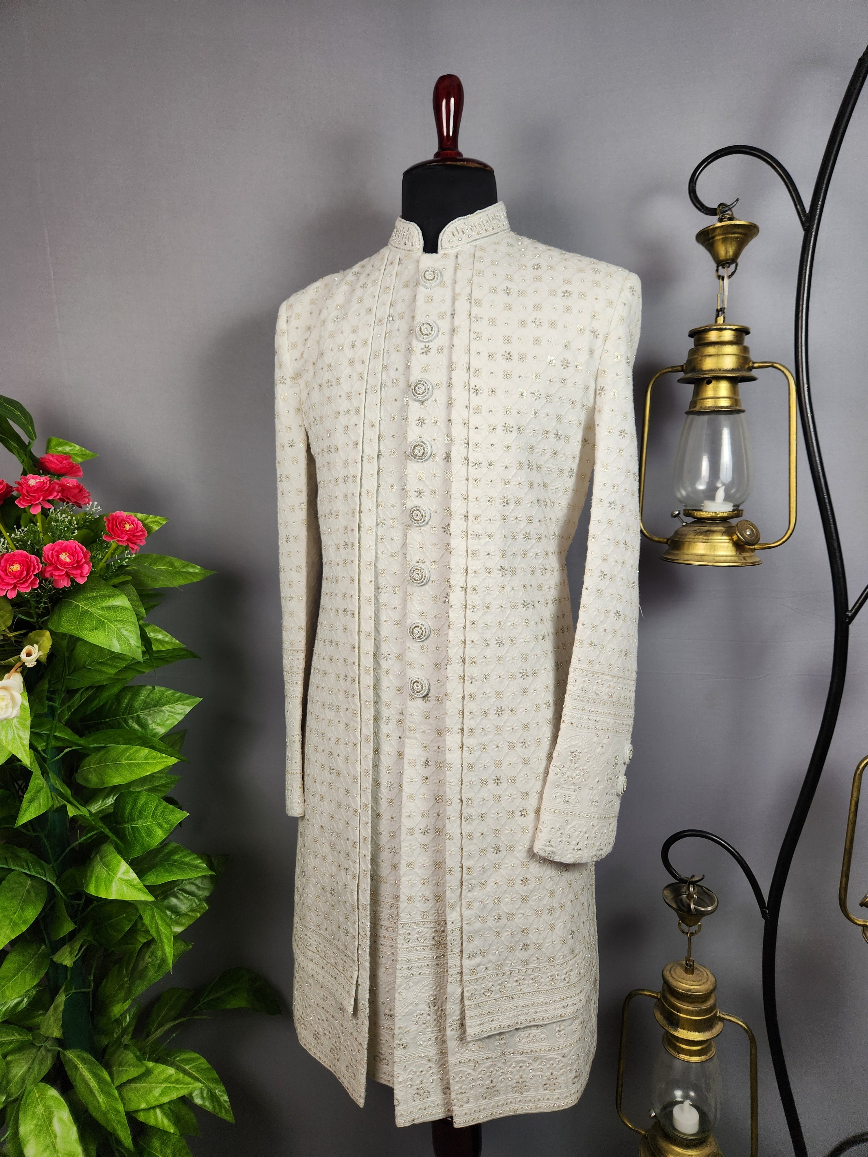 White Wedding Groom Sherwani - Sherwani For Men