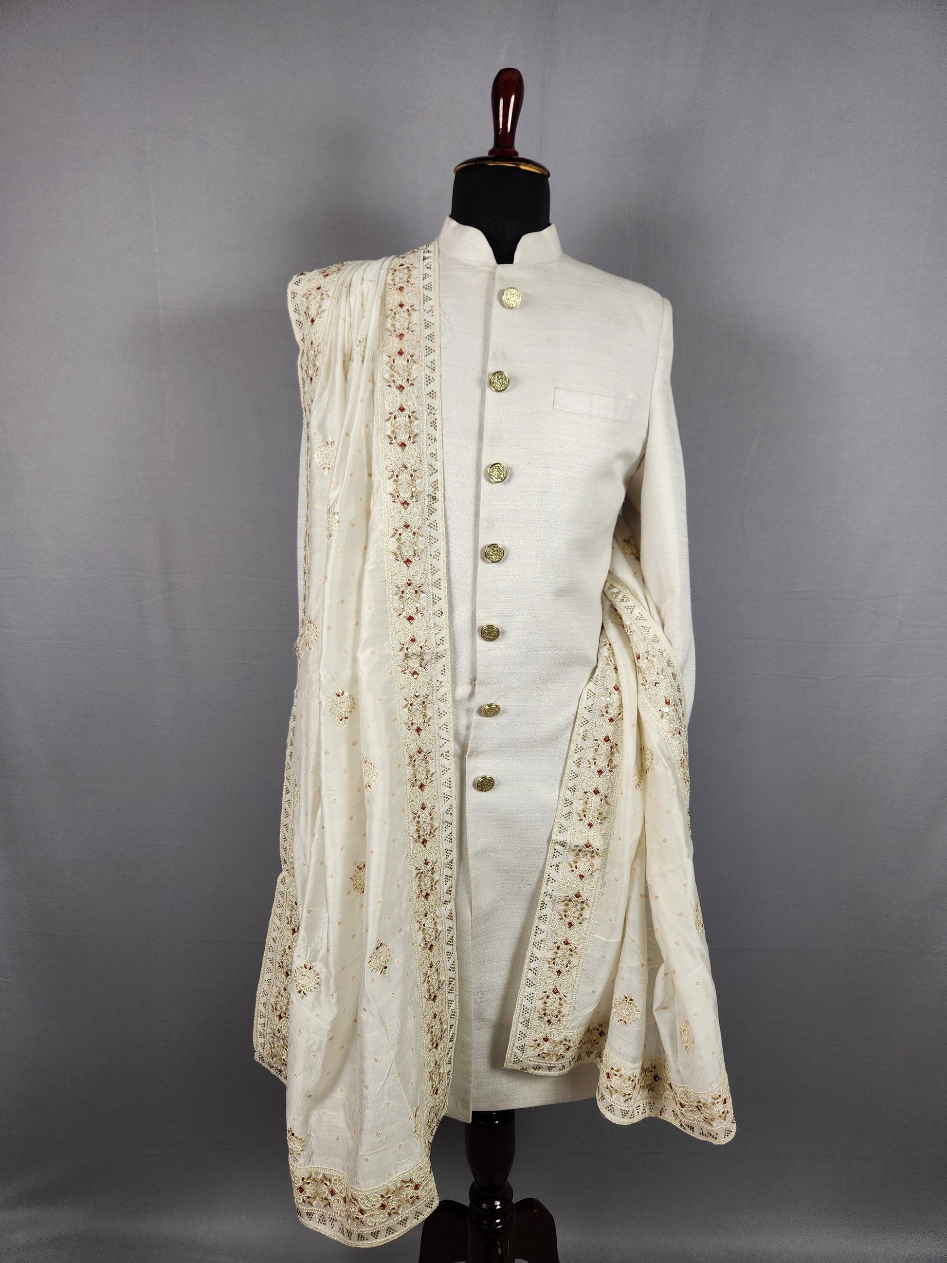 White Groom  Shawl - Red Touch-Up White Wedding Shawl