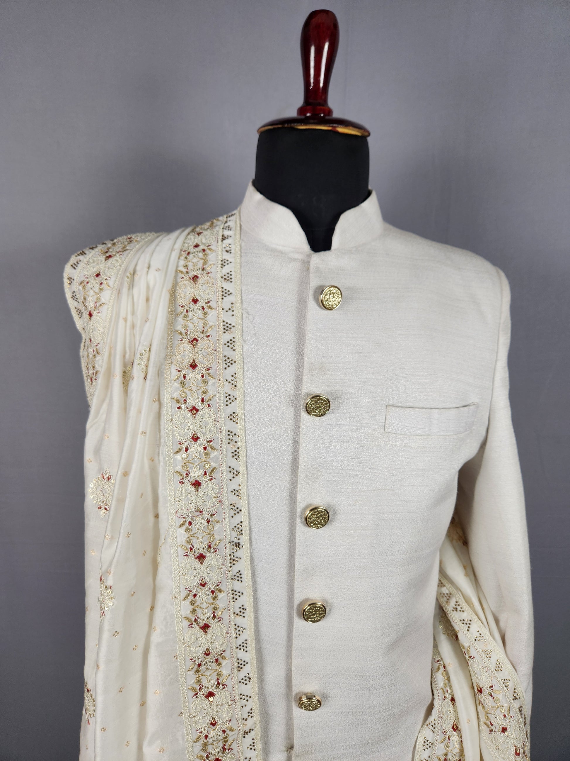 White Groom  Shawl - Red Touch-Up White Wedding Shawl