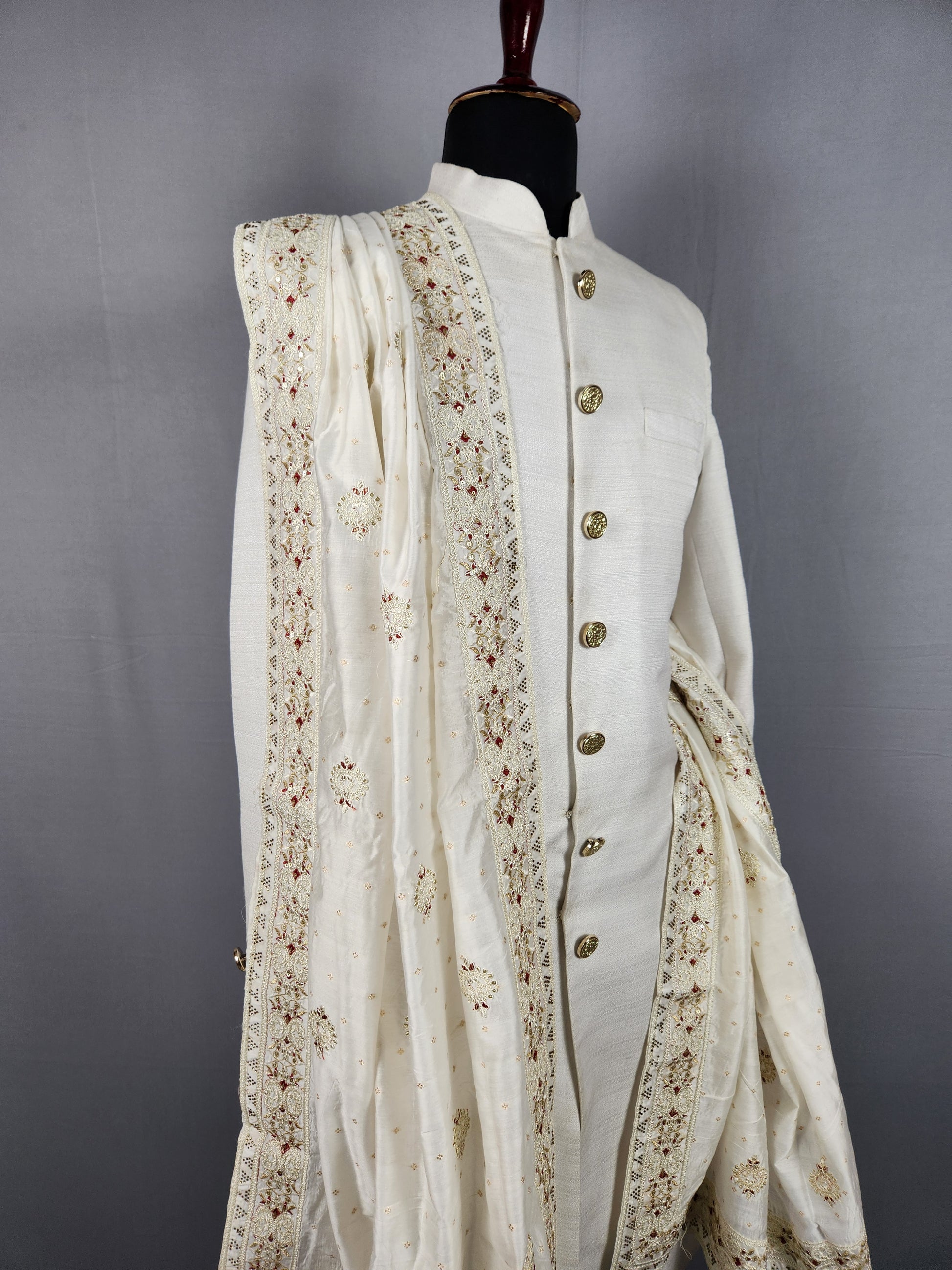 White Groom  Shawl - Red Touch-Up White Wedding Shawl