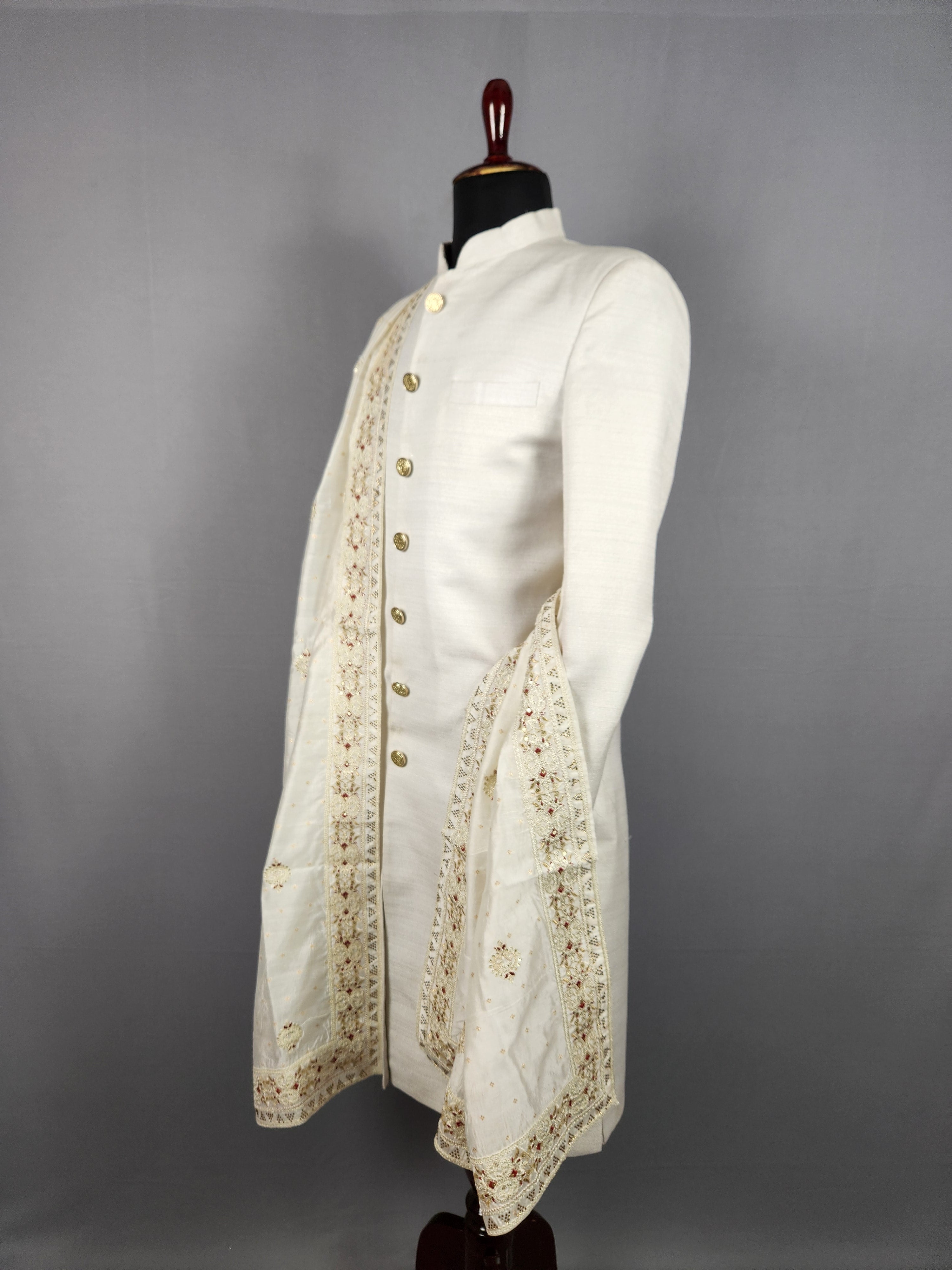 White Groom  Shawl - Red Touch-Up White Wedding Shawl