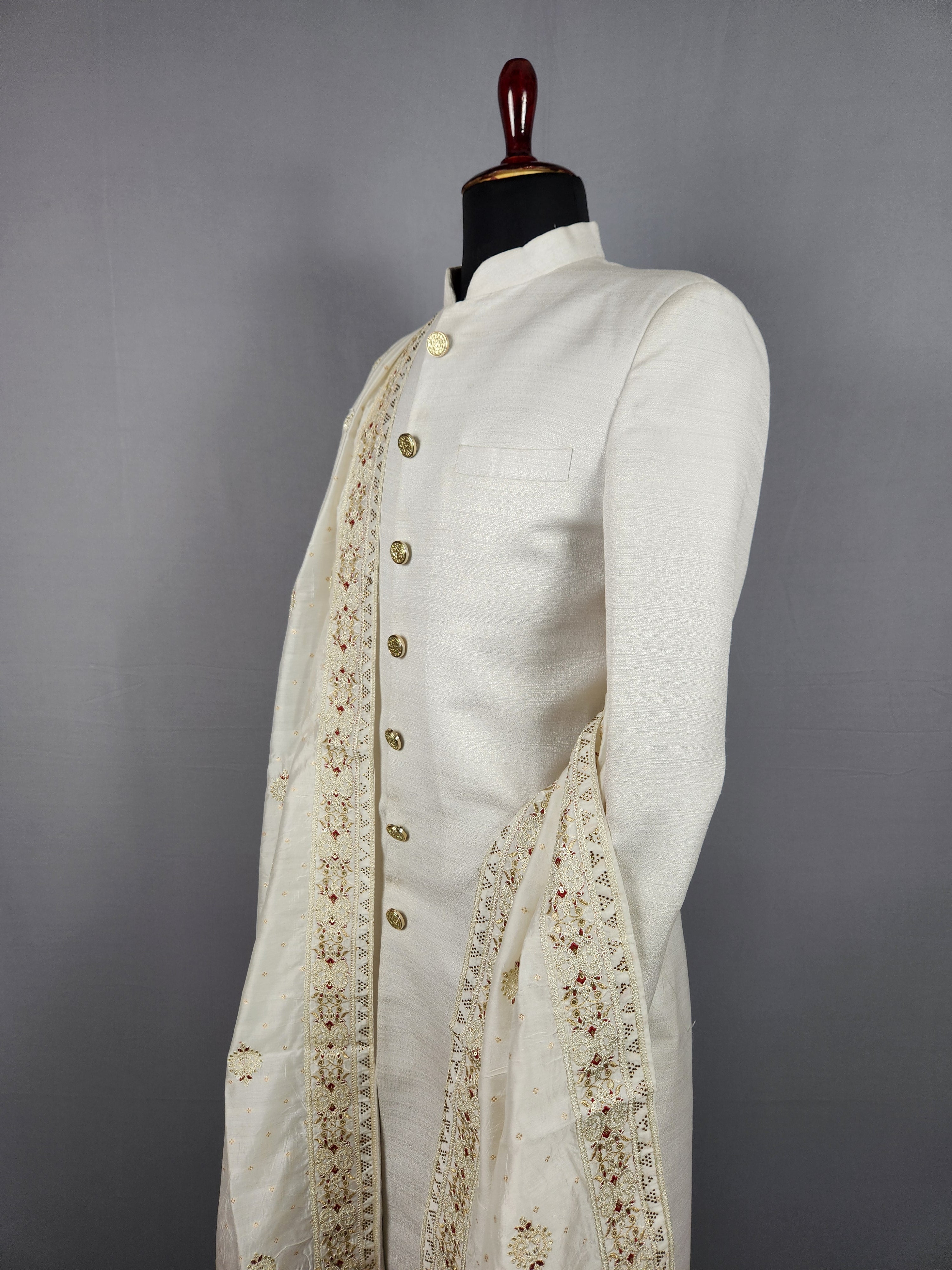 White Groom  Shawl - Red Touch-Up White Wedding Shawl