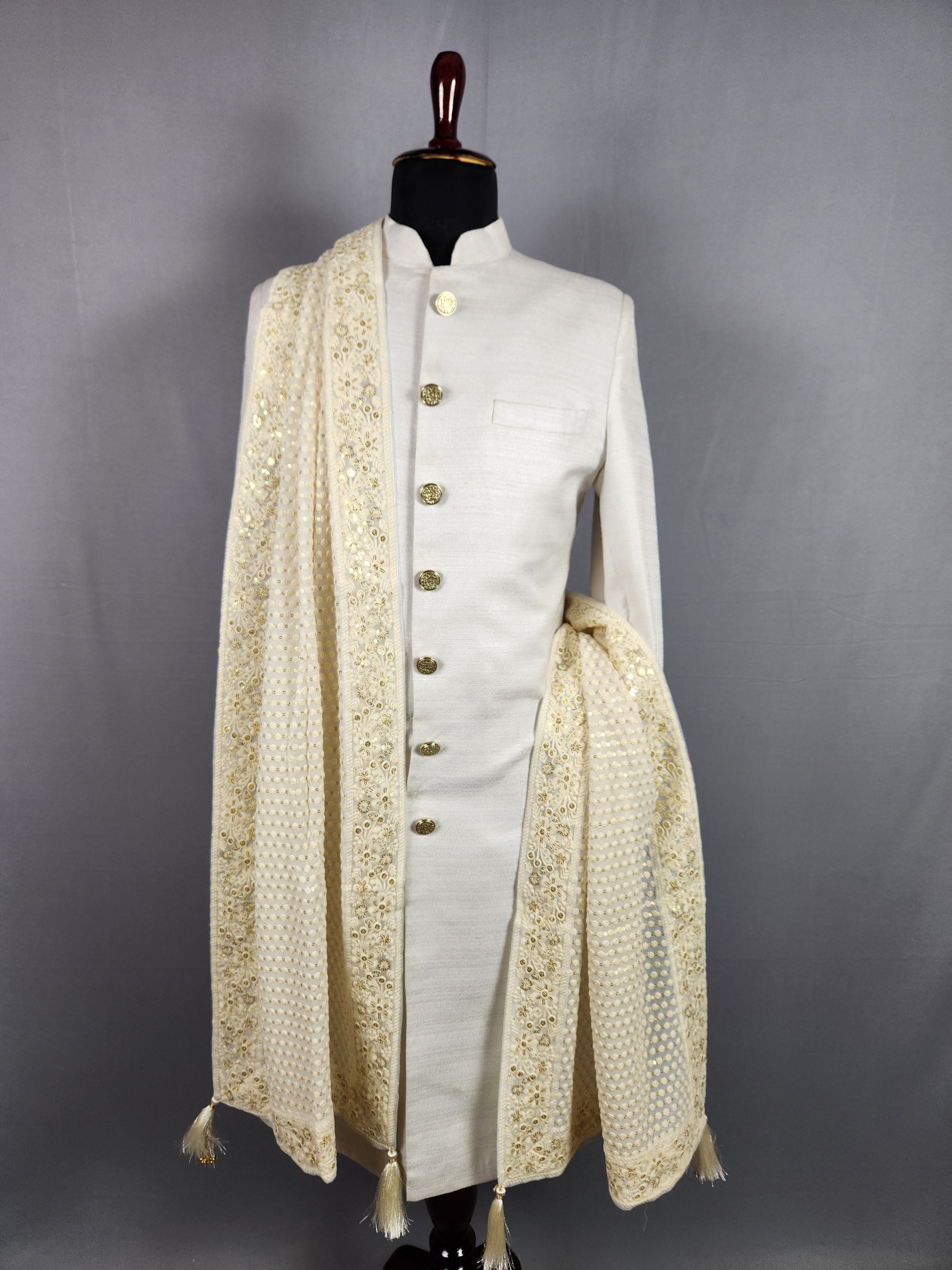 White Groom  Shawl - White Chikankari Wedding Shawl