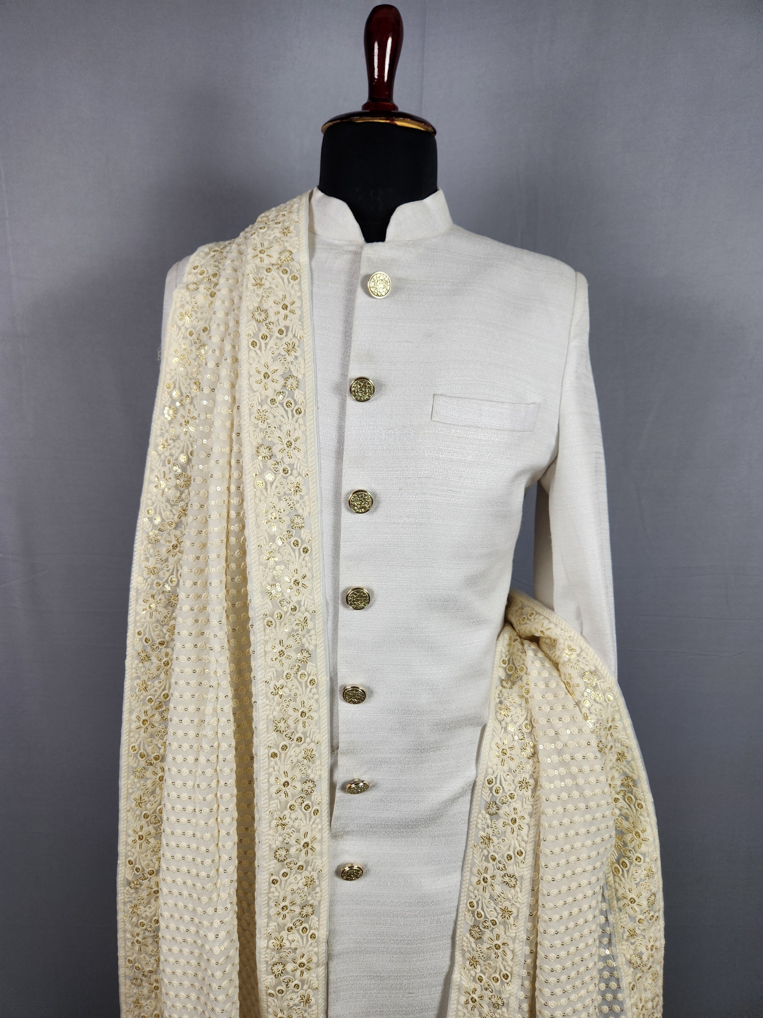 White Groom  Shawl - White Chikankari Wedding Shawl