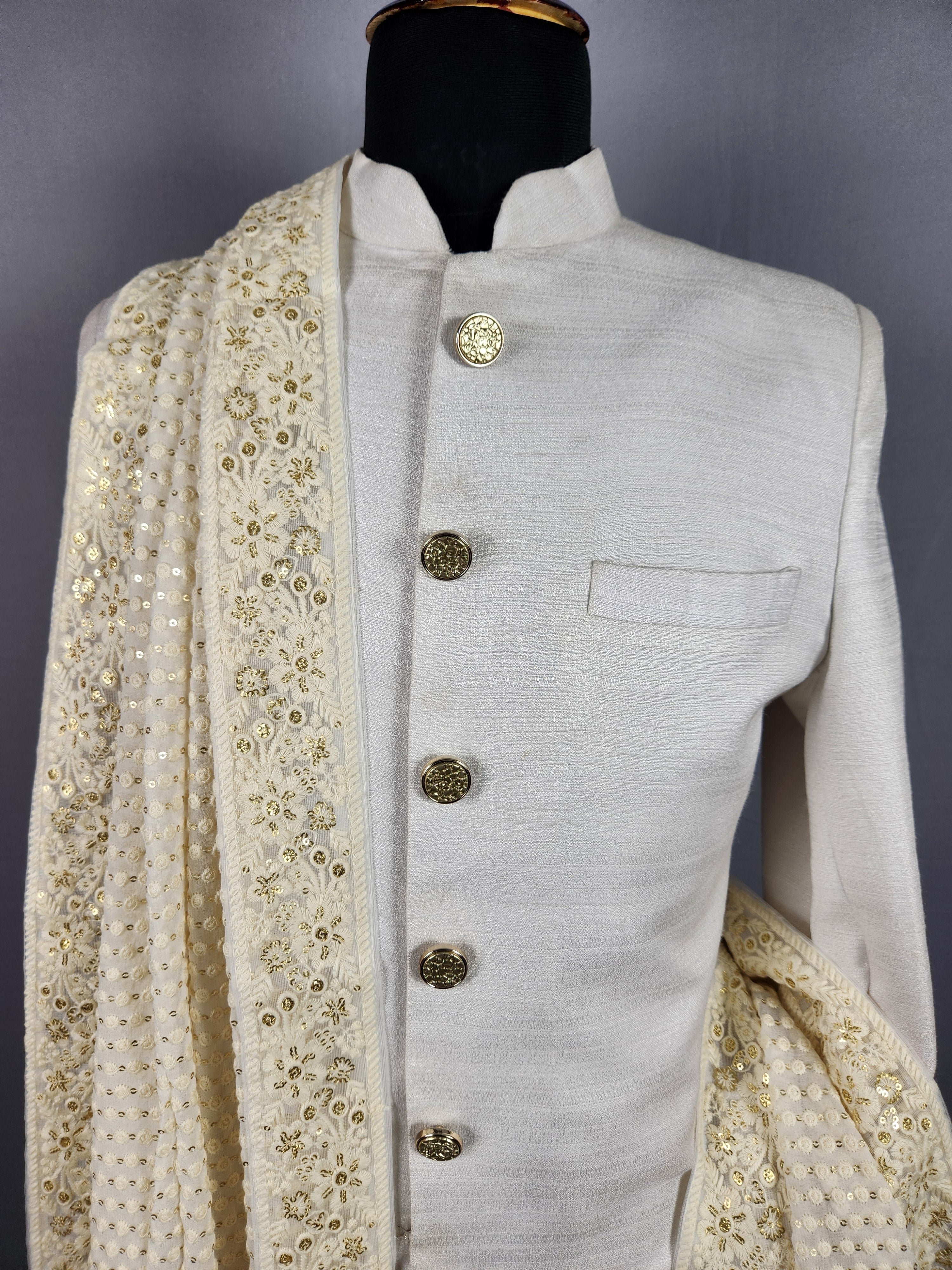 White Groom  Shawl - White Chikankari Wedding Shawl