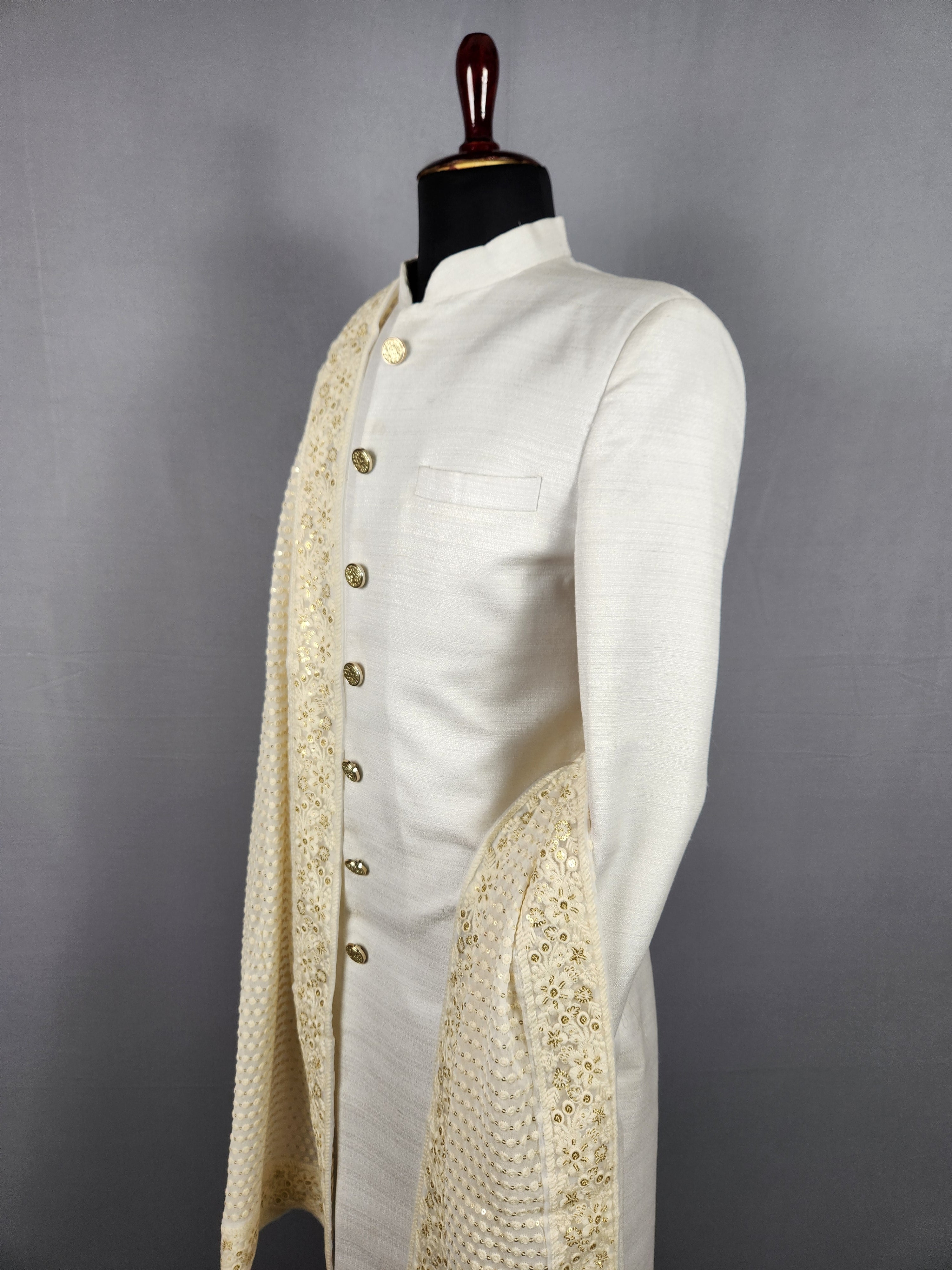 White Groom  Shawl - White Chikankari Wedding Shawl