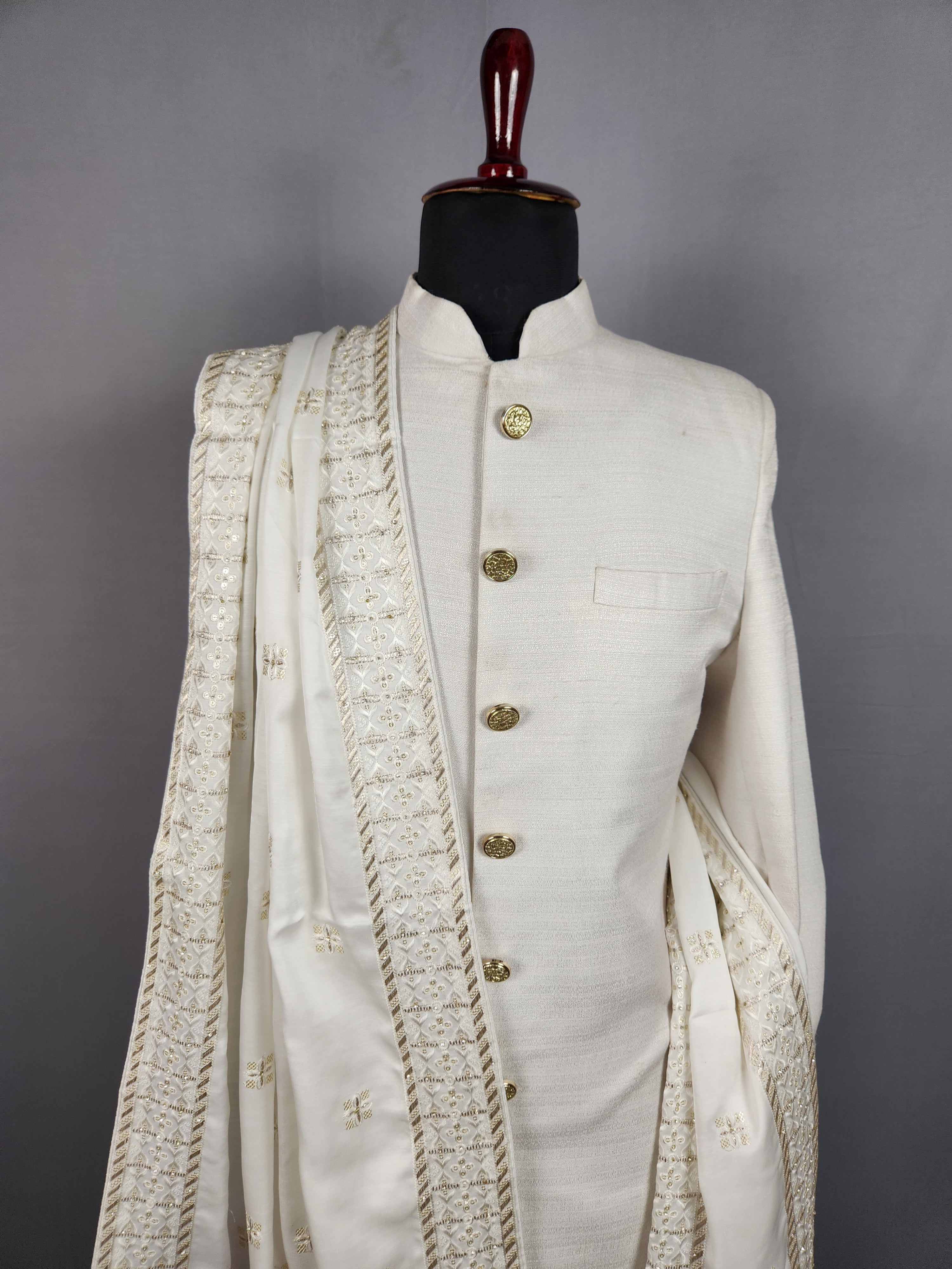 White Shawl Groom - A Silky Touch White Stole