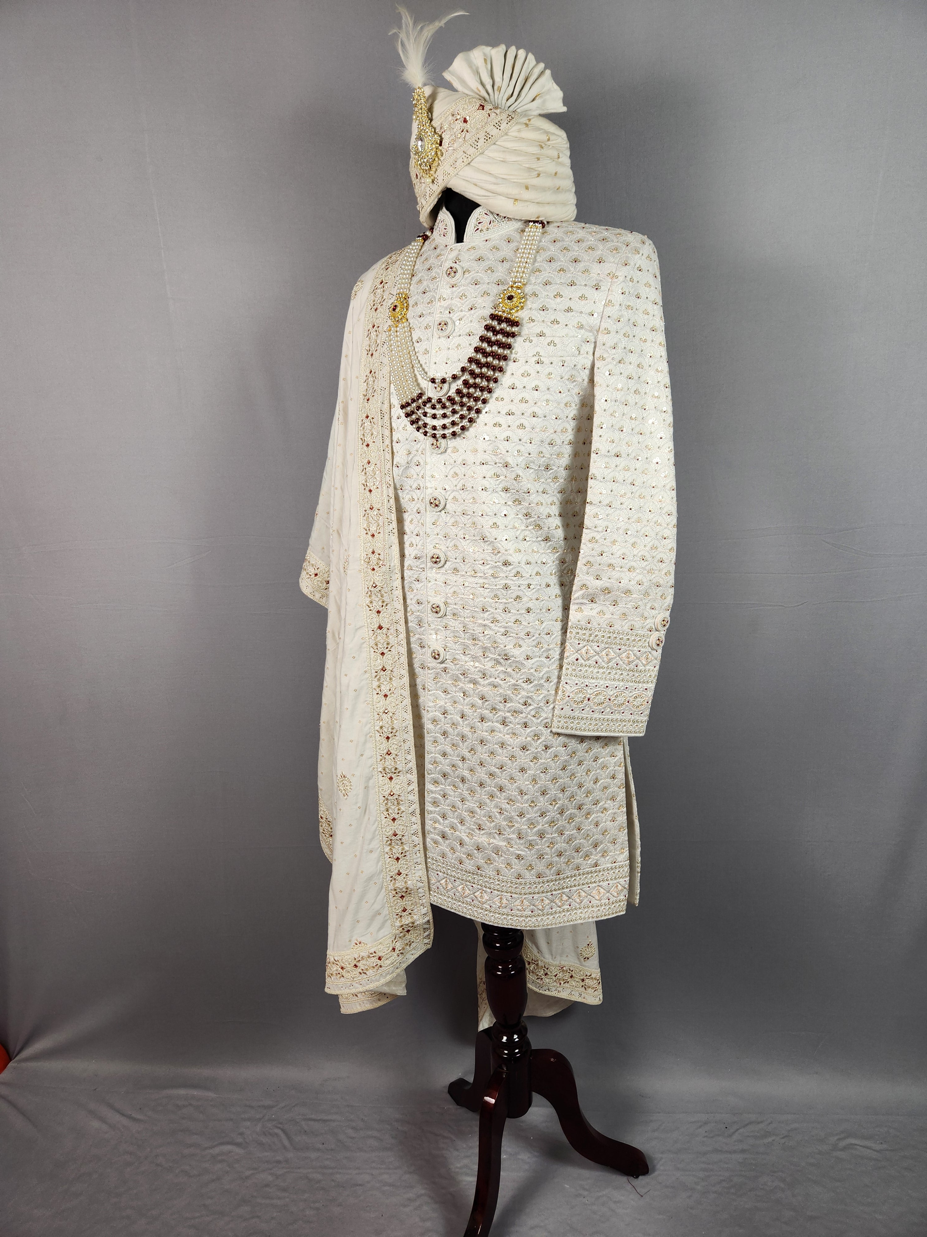 White Sherwani for Groom  -   Indian Wedding Outfit for Men