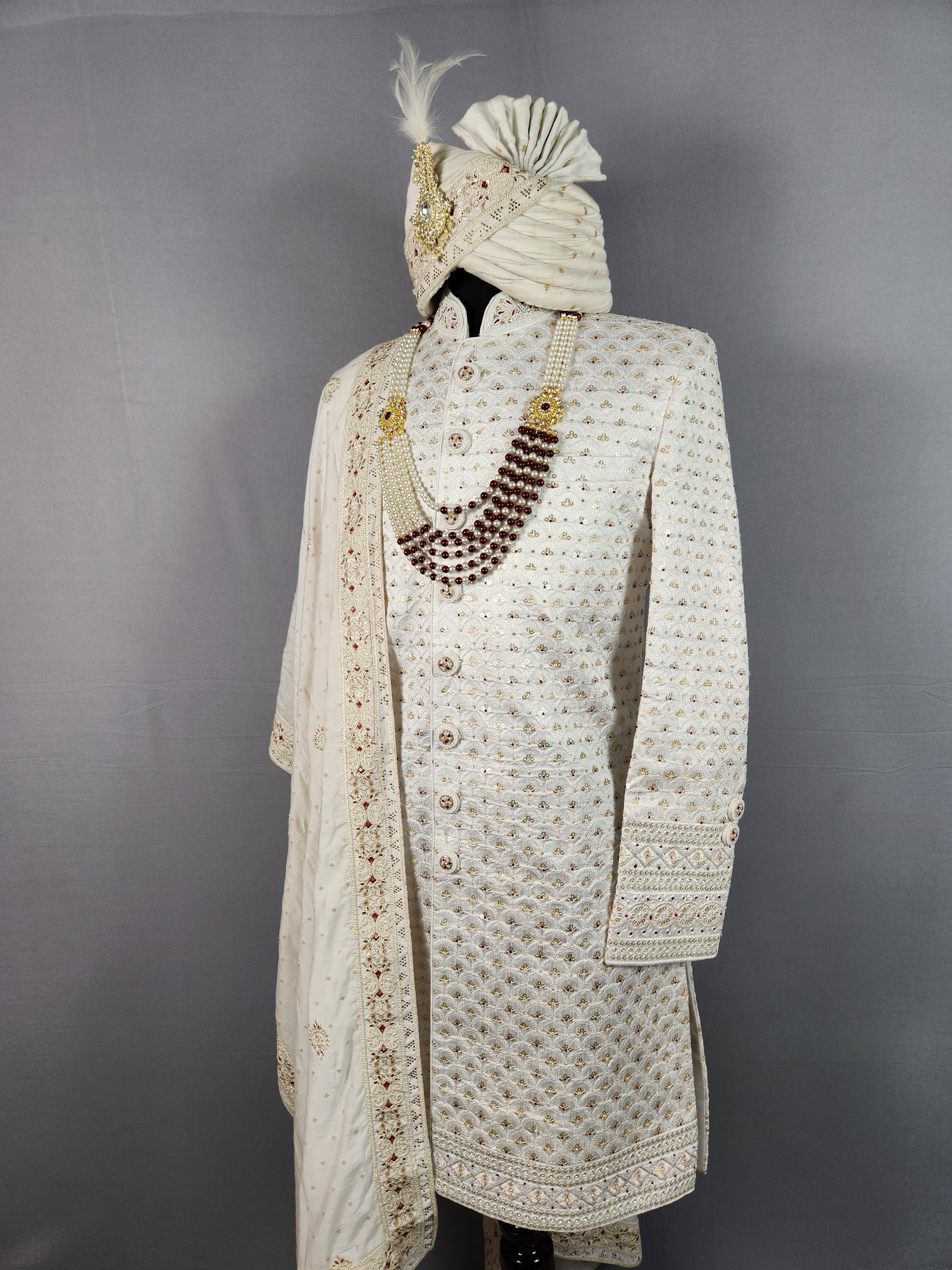 White Sherwani for Groom  -   Indian Wedding Outfit for Men