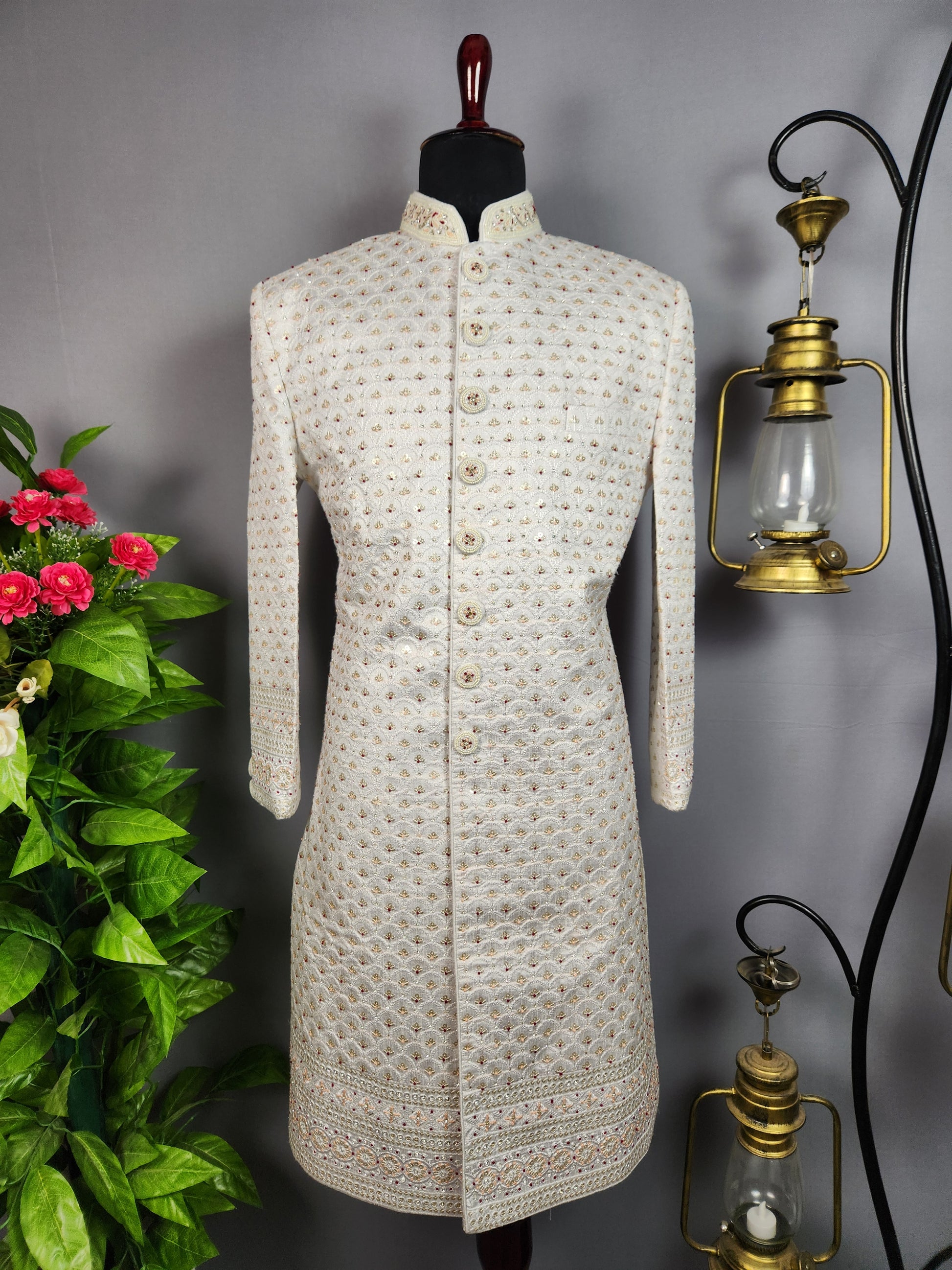 White Sherwani for Groom  -   Indian Wedding Outfit for Men