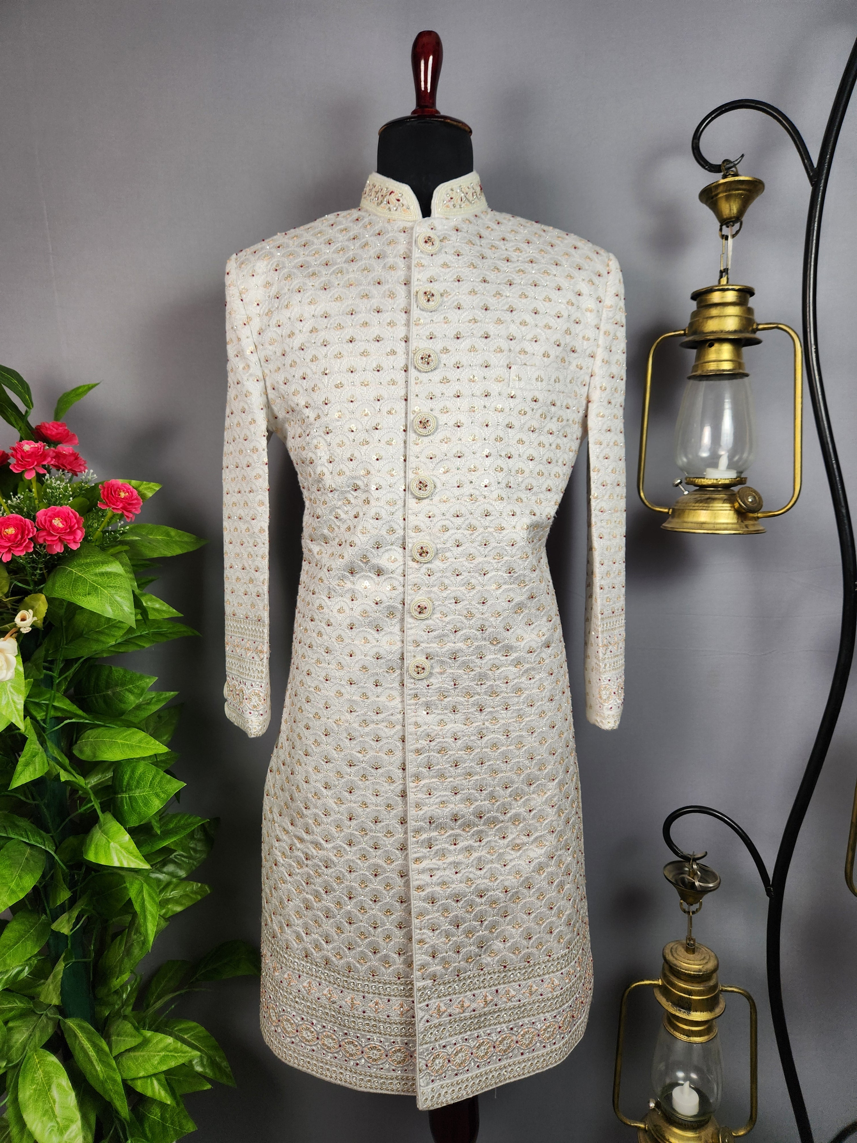 White Sherwani for Groom  -   Indian Wedding Outfit for Men