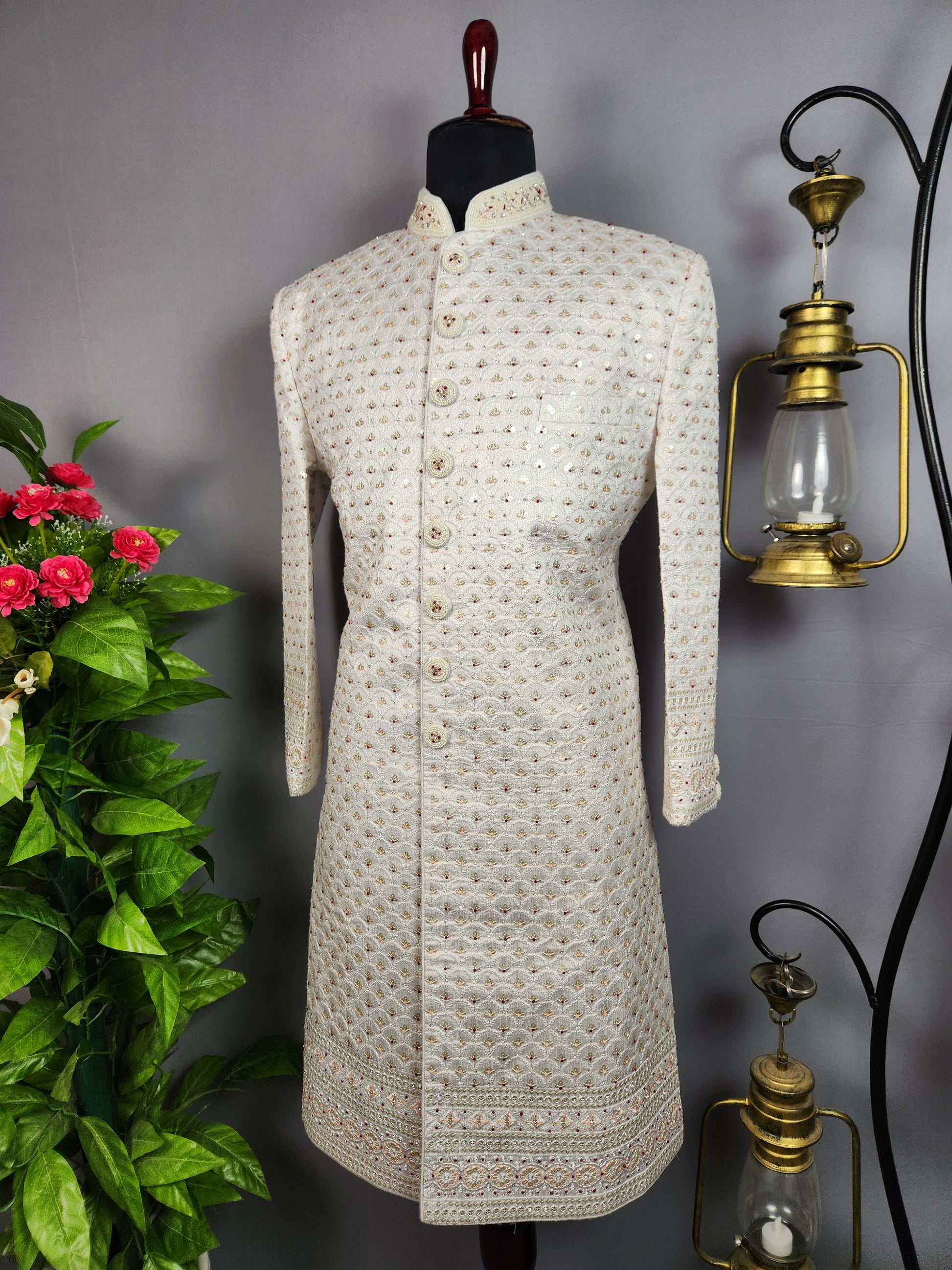 White Sherwani for Groom  -   Indian Wedding Outfit for Men
