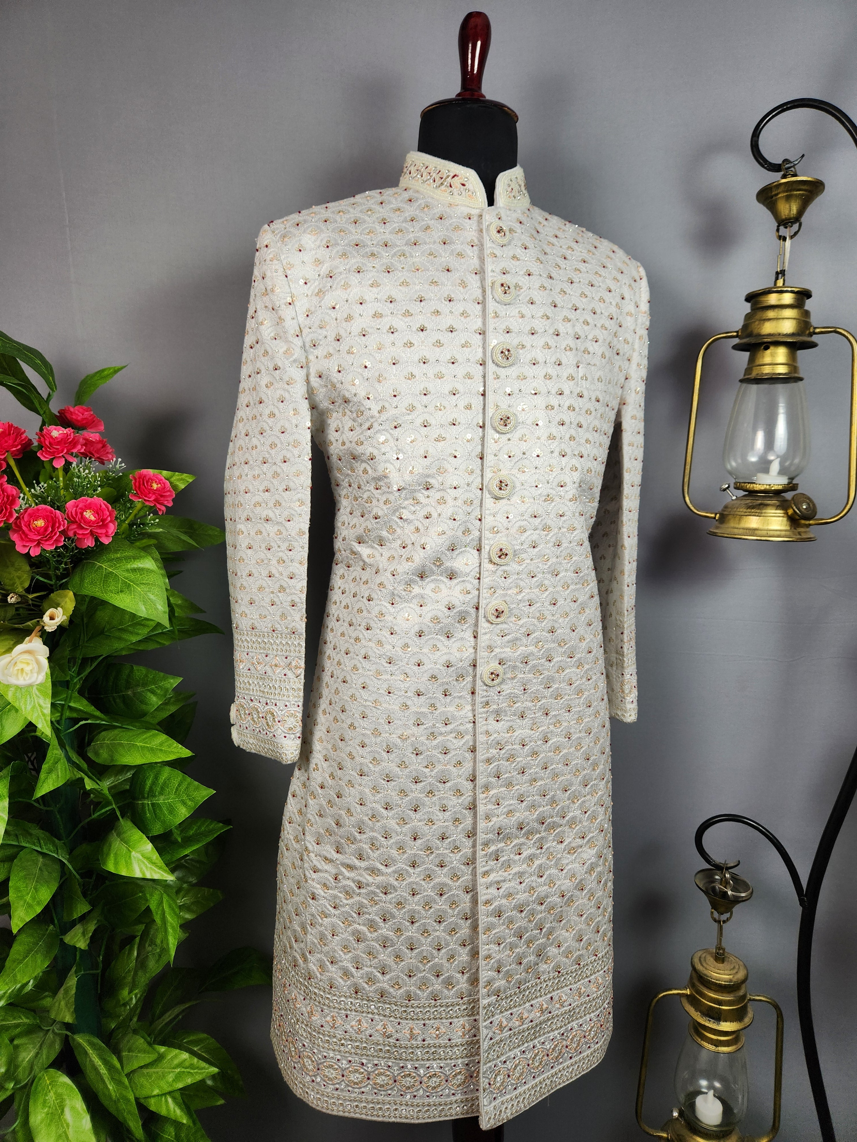 White Sherwani for Groom  -   Indian Wedding Outfit for Men