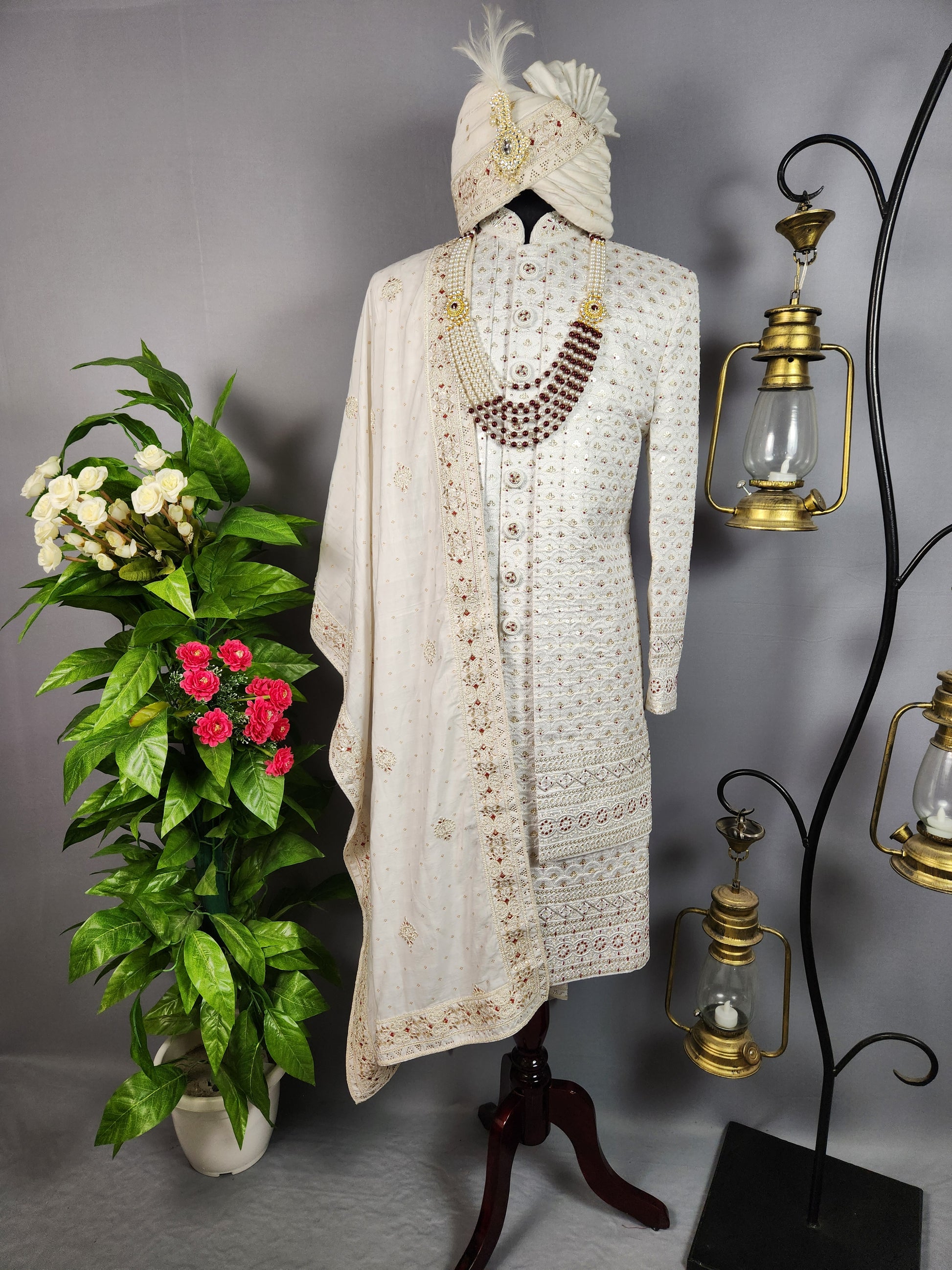 white wedding sherwani for groom