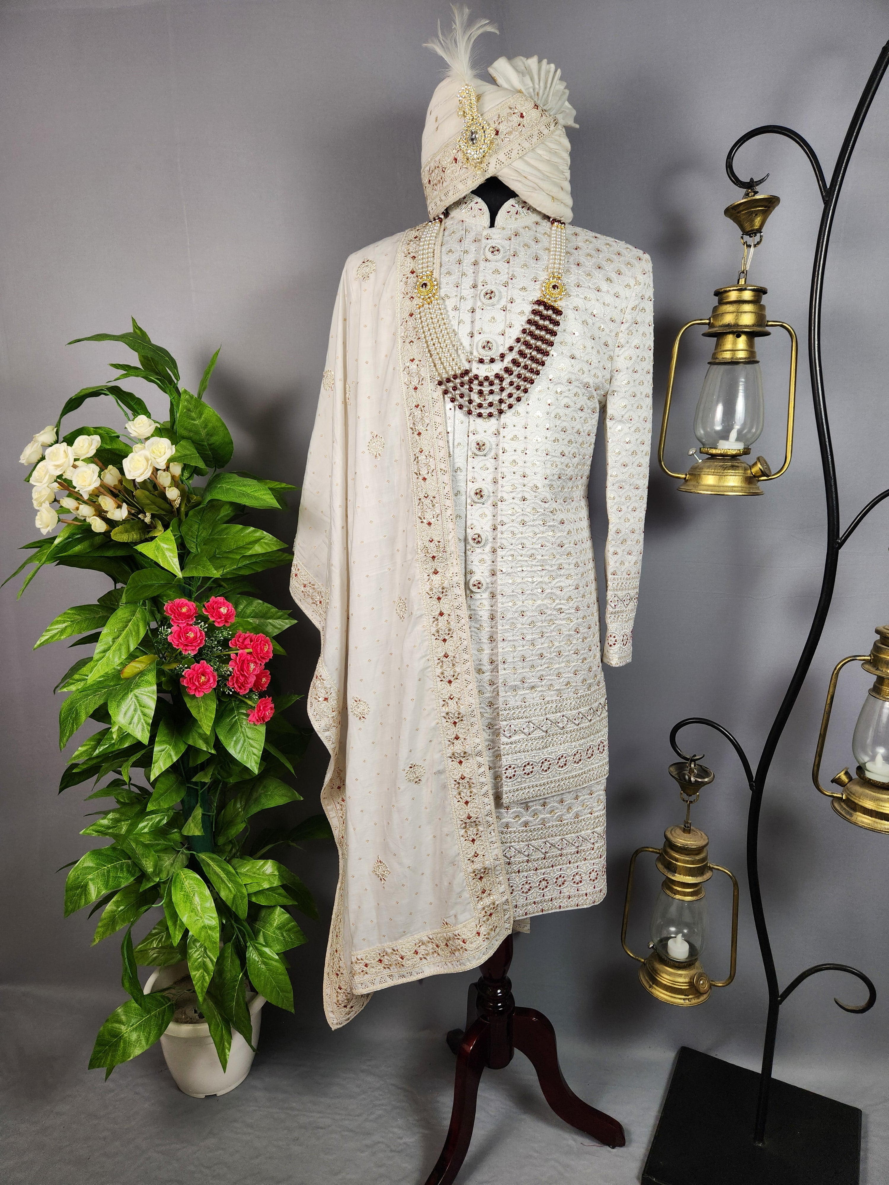 white wedding sherwani for groom