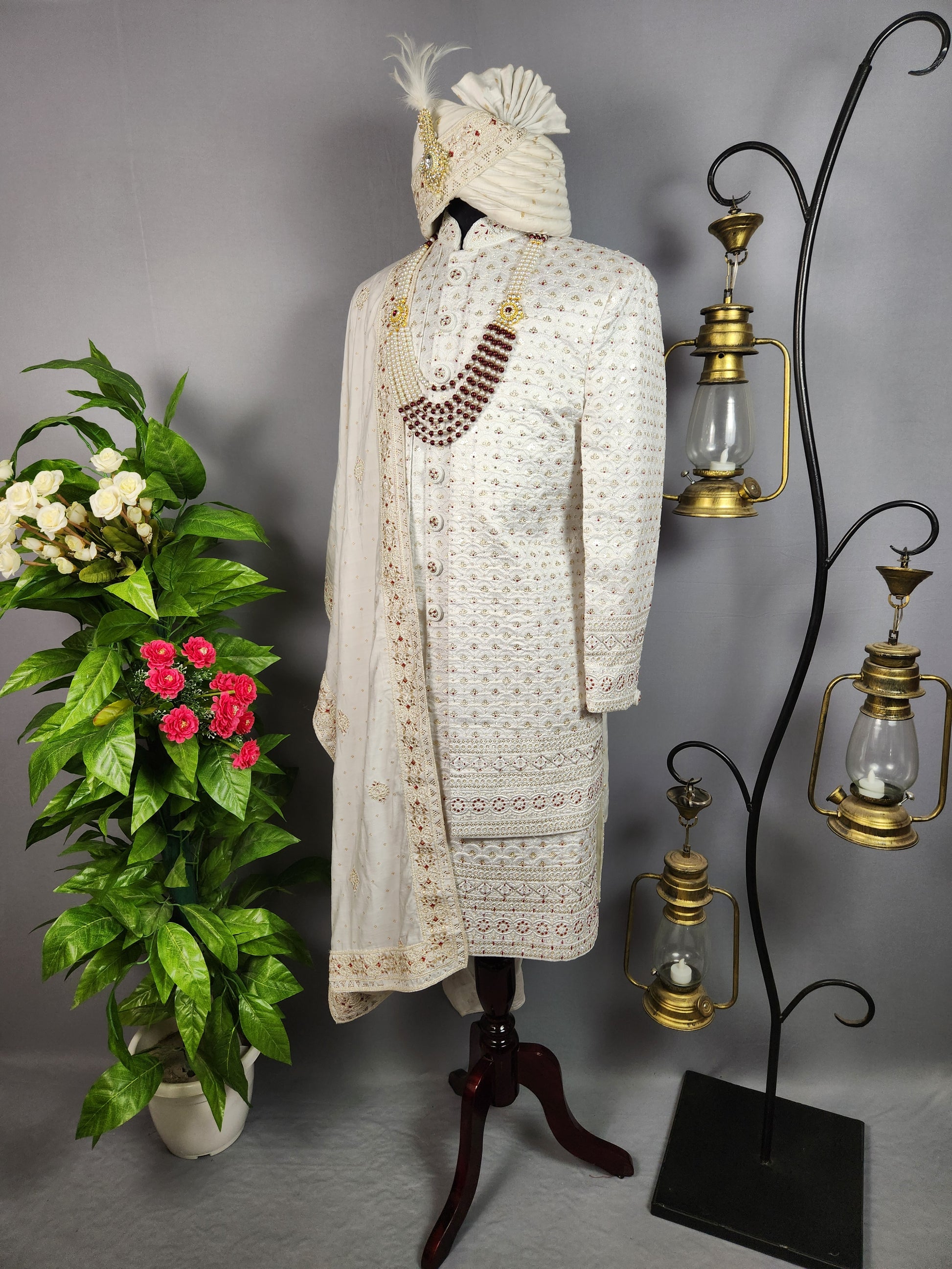 white wedding sherwani for groom