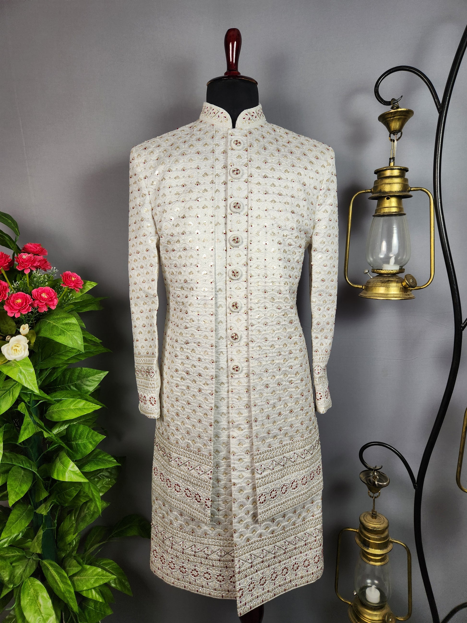 white wedding sherwani for groom
