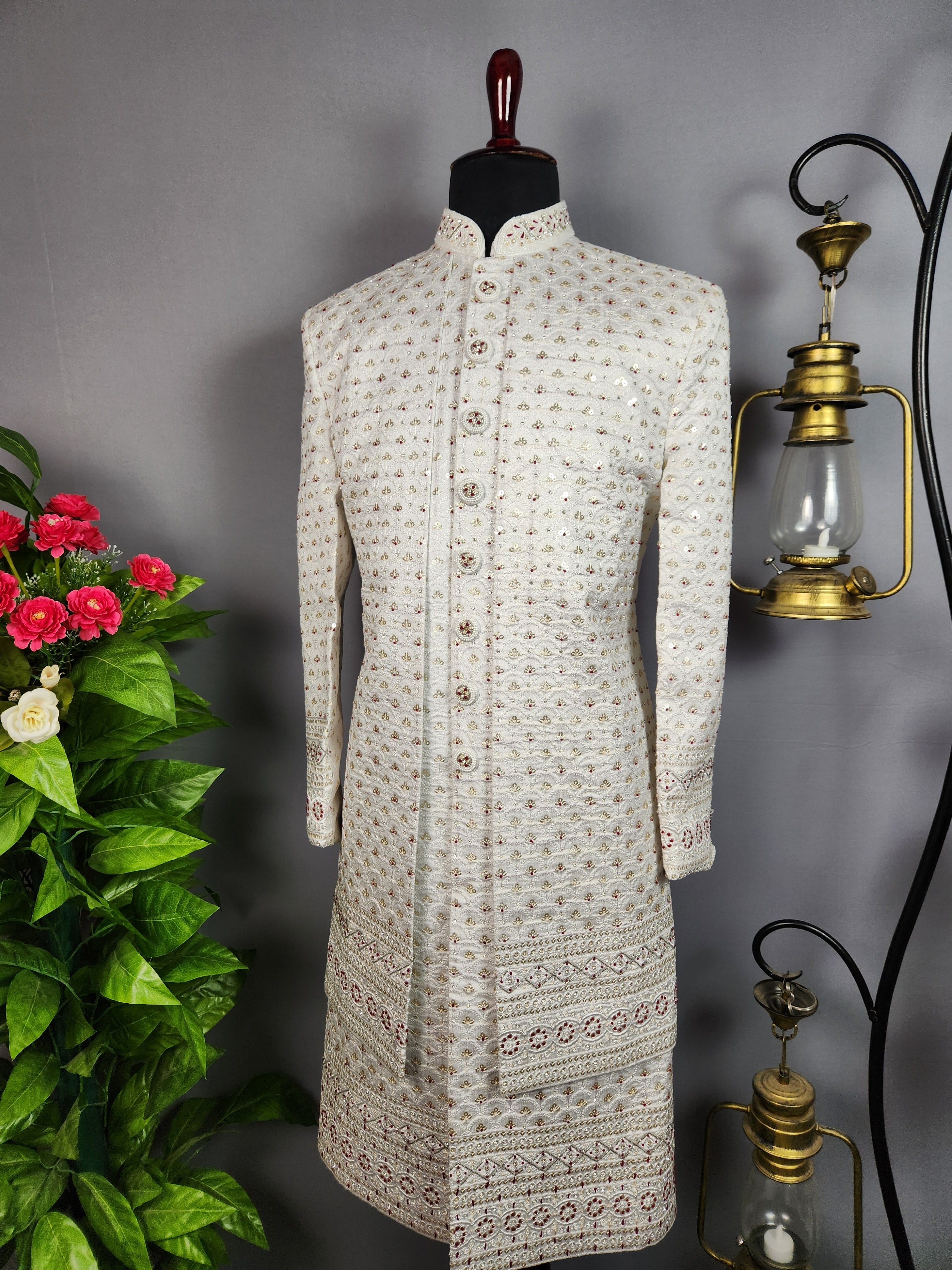 white wedding sherwani for groom