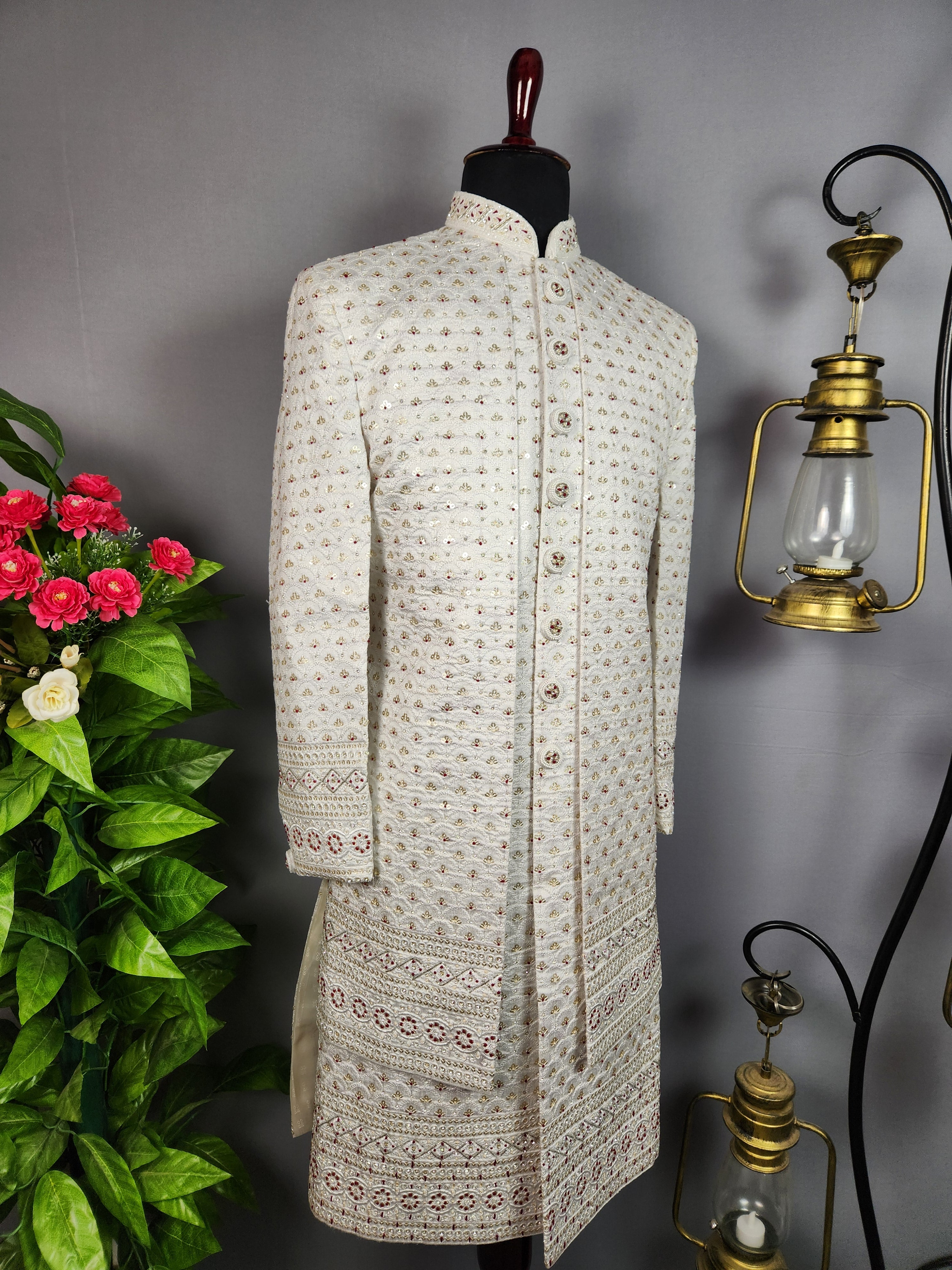 white wedding sherwani for groom