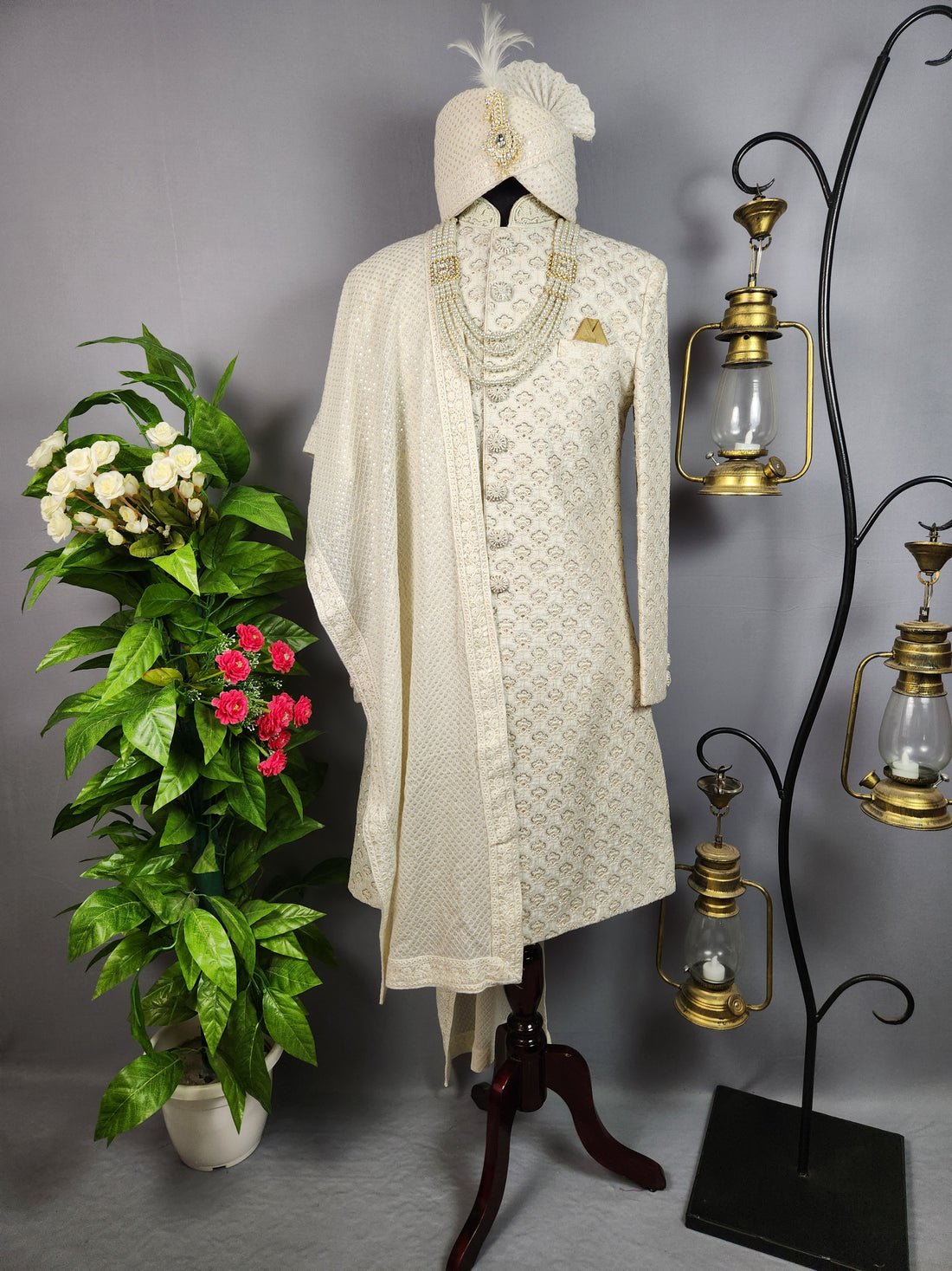 White Sherwani for Groom  -   Indian Wedding Outfit for Men