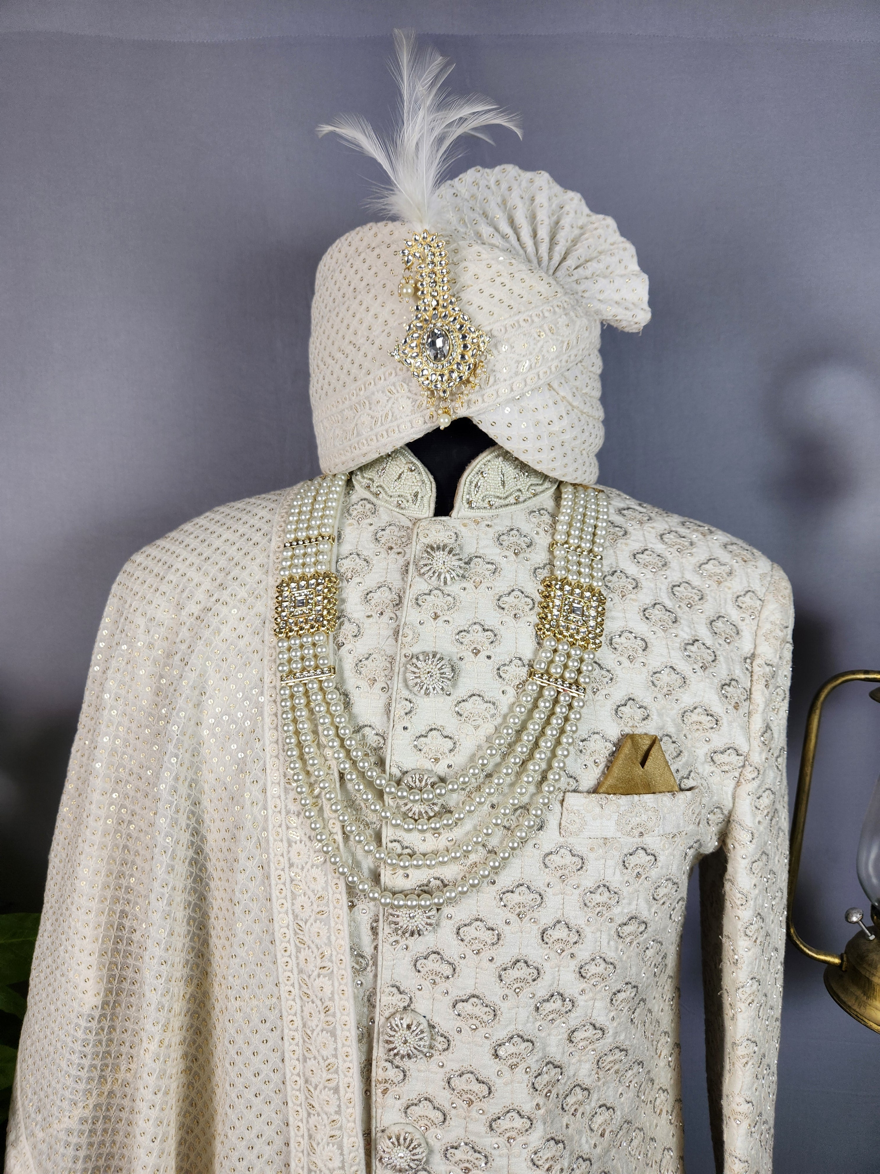 White Sherwani for Groom  -   Indian Wedding Outfit for Men