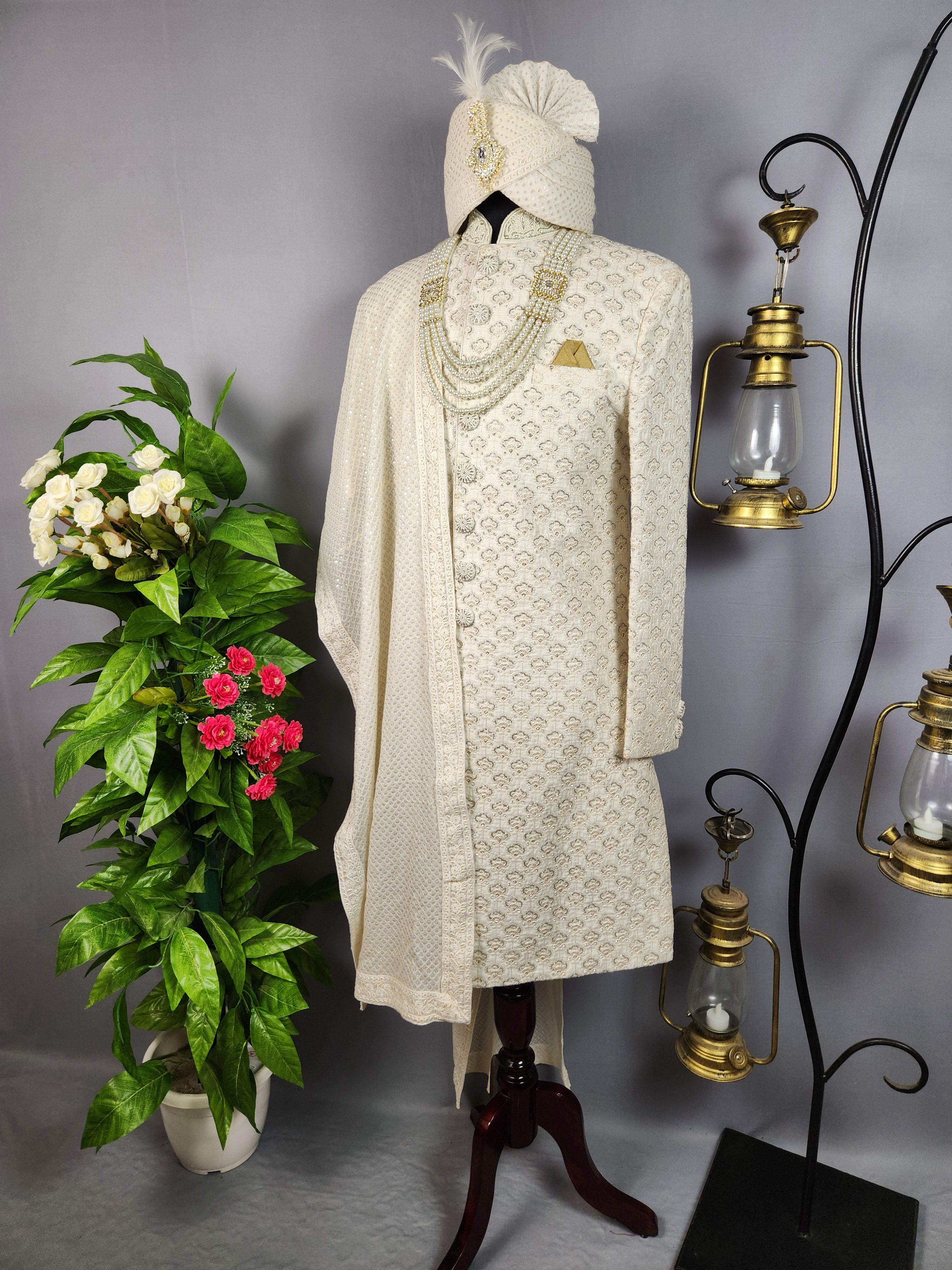 White Sherwani for Groom  -   Indian Wedding Outfit for Men