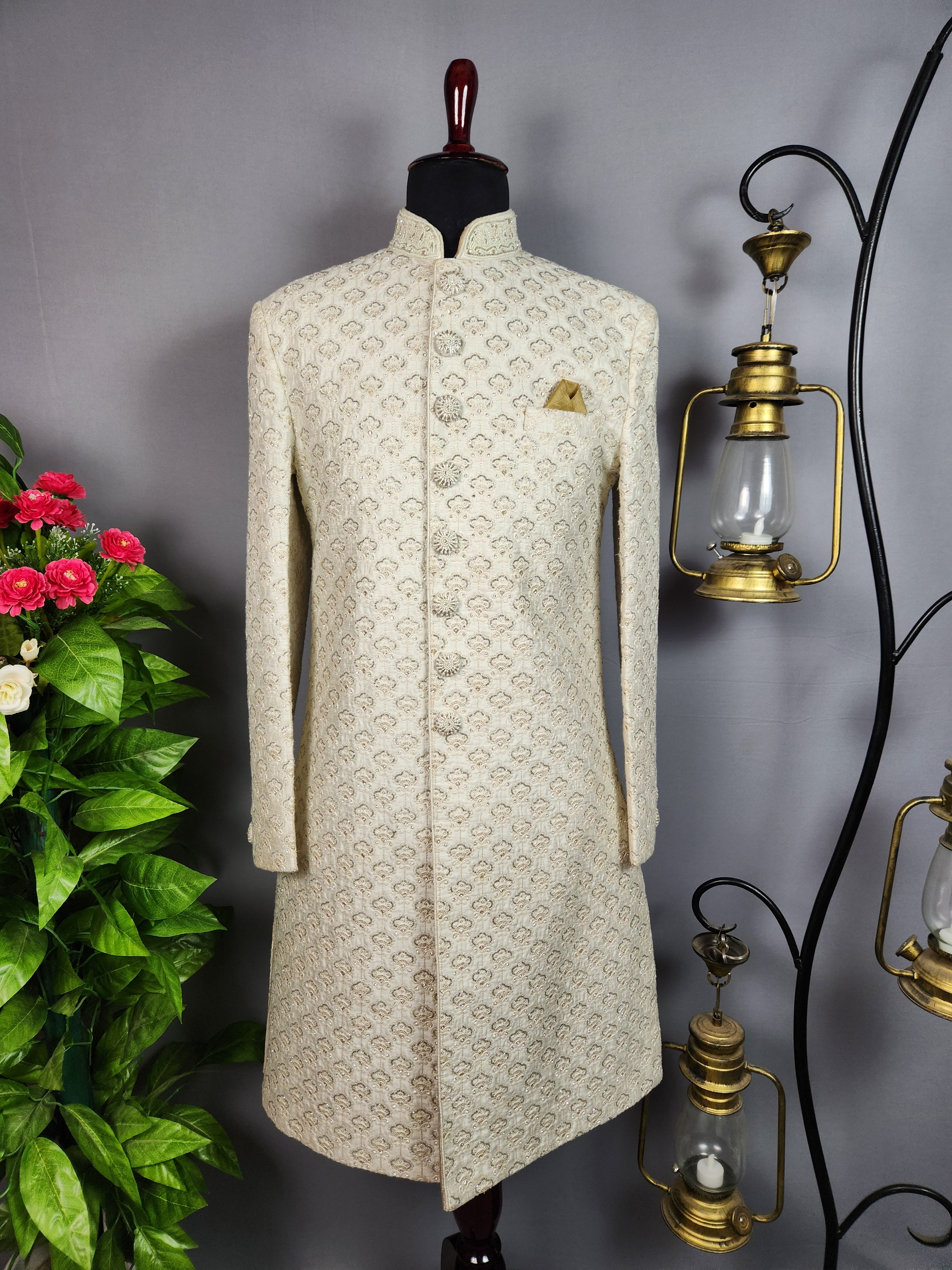 White Sherwani for Groom  -   Indian Wedding Outfit for Men