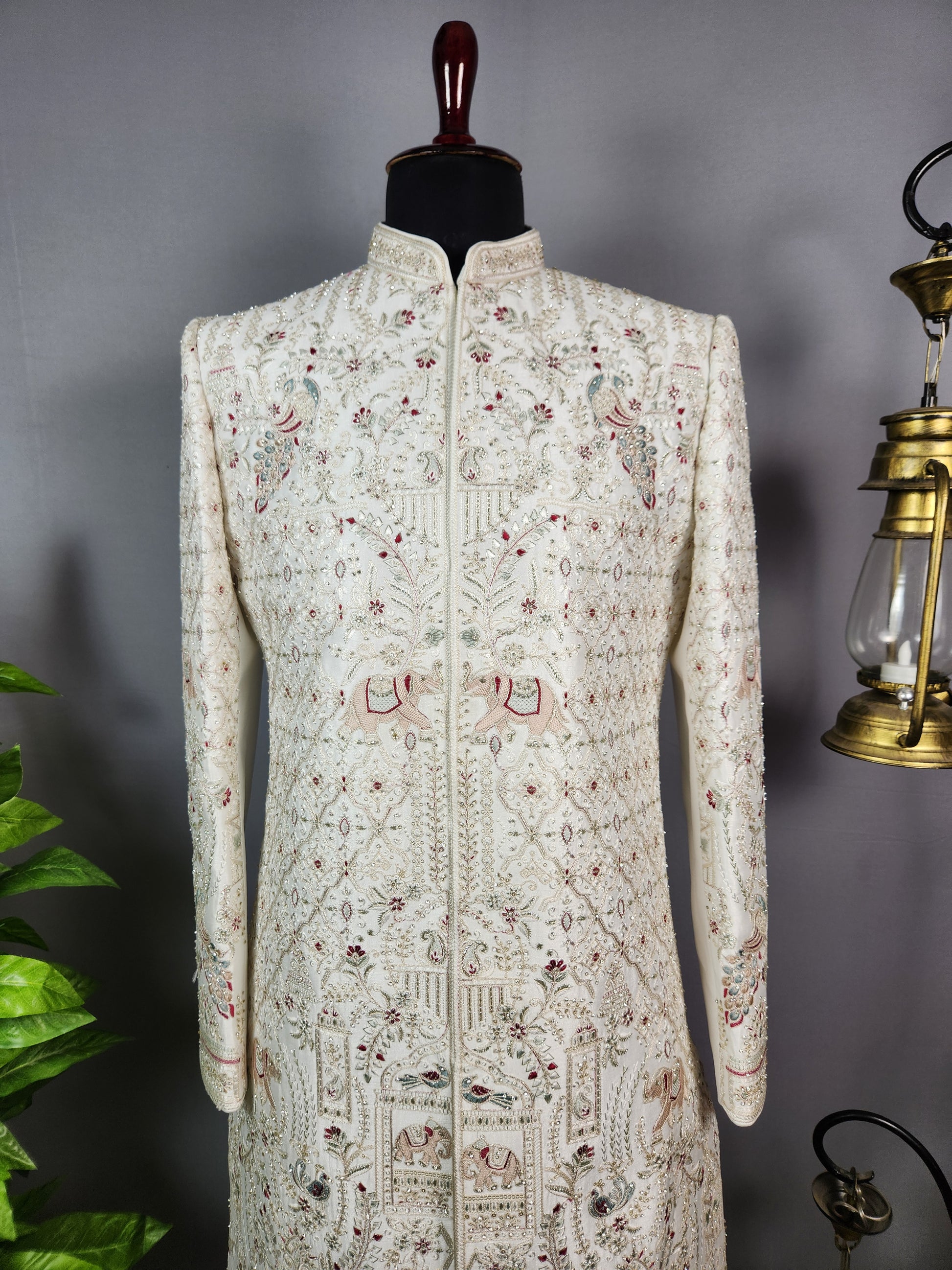 White Sherwani for Groom Peacock Design -   Indian Wedding Outfit for Men