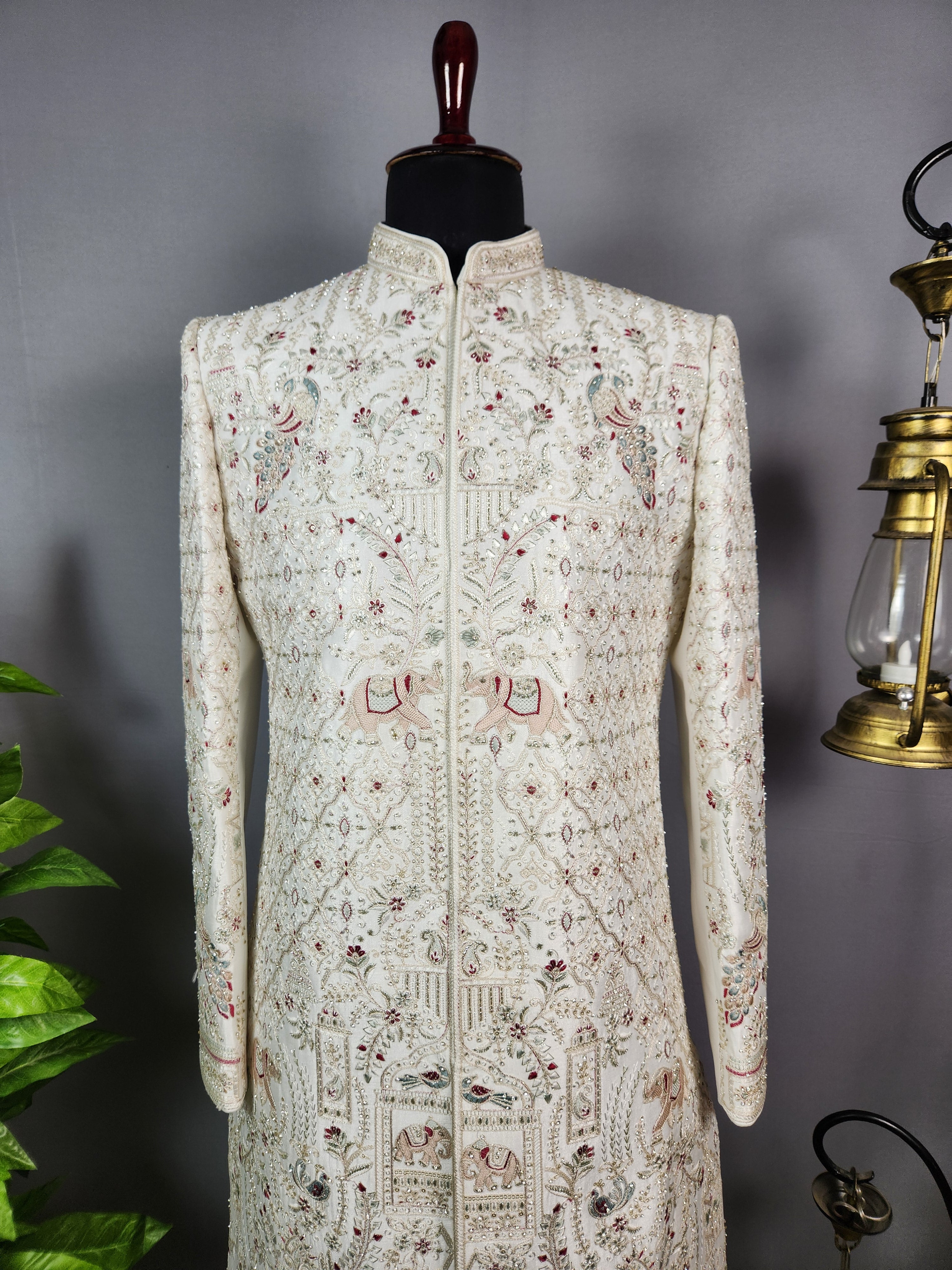 White Sherwani for Groom Peacock Design -   Indian Wedding Outfit for Men