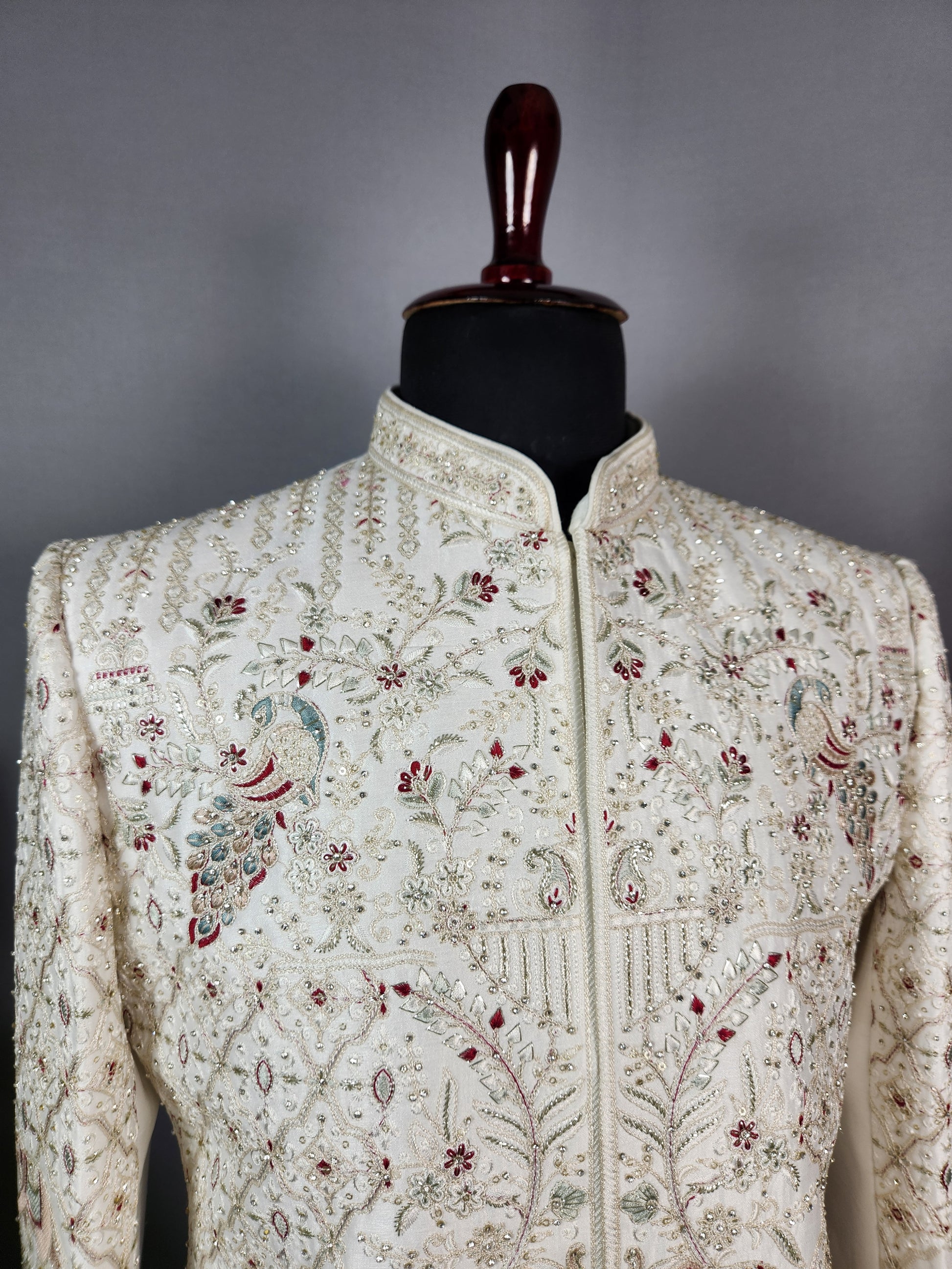 White Sherwani for Groom Peacock Design -   Indian Wedding Outfit for Men
