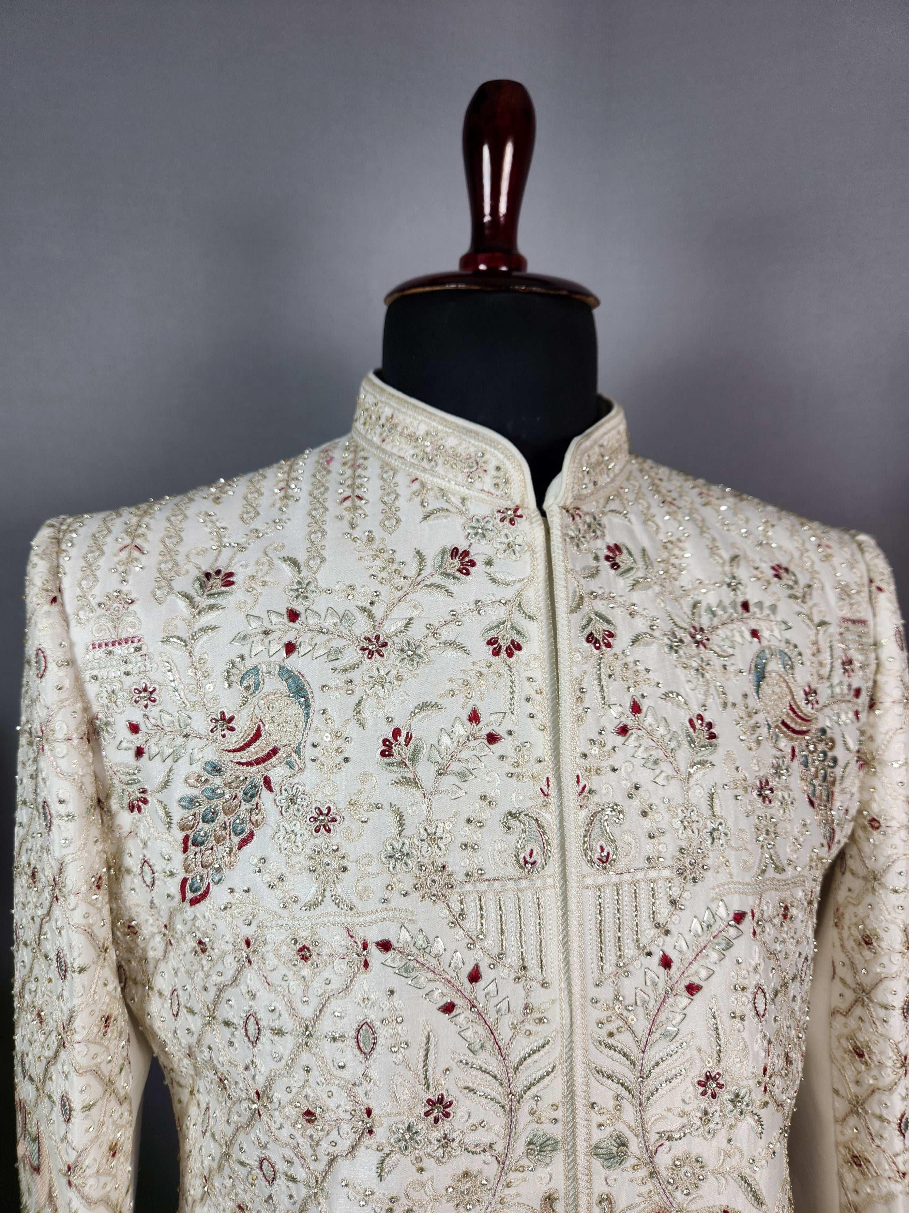 White Sherwani for Groom Peacock Design -   Indian Wedding Outfit for Men