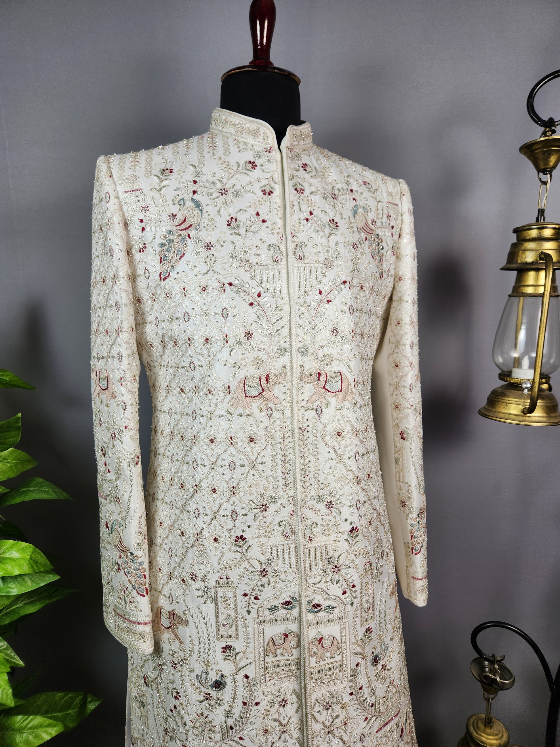 White Sherwani for Groom Peacock Design -   Indian Wedding Outfit for Men
