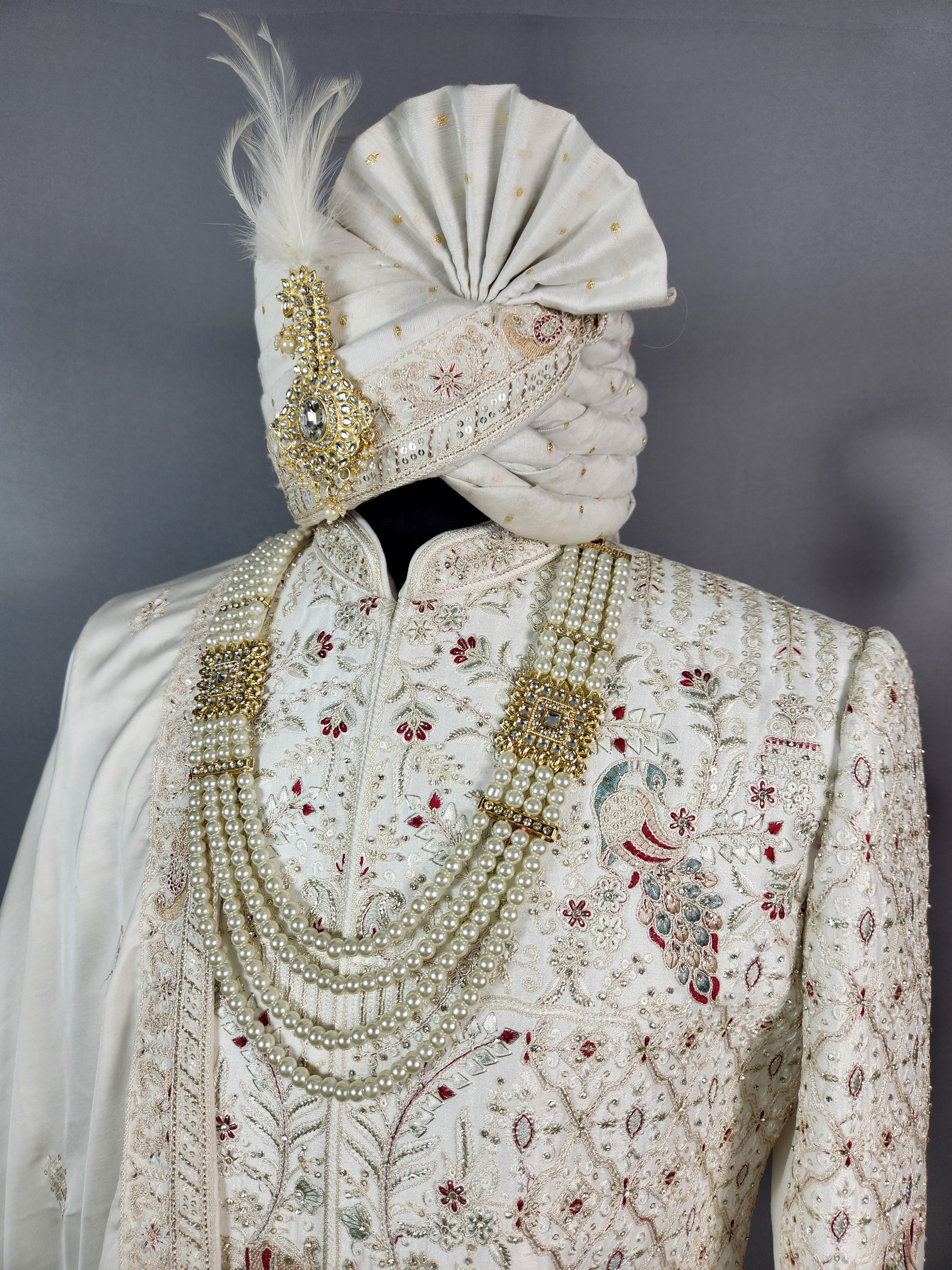 White Sherwani for Groom Peacock Design -   Indian Wedding Outfit for Men
