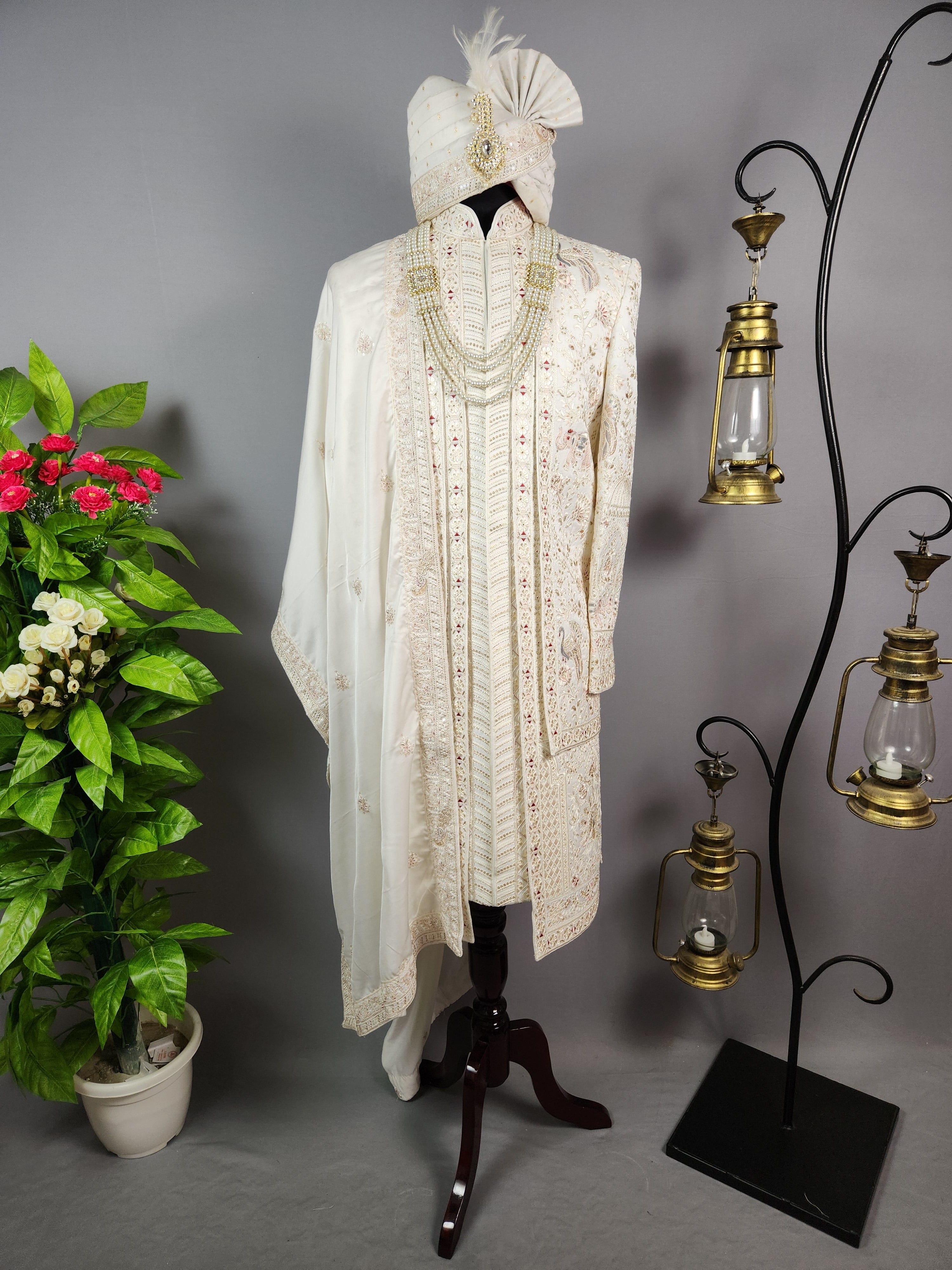 Luxury White Wedding Groom Sherwani  | Sherwani For Men