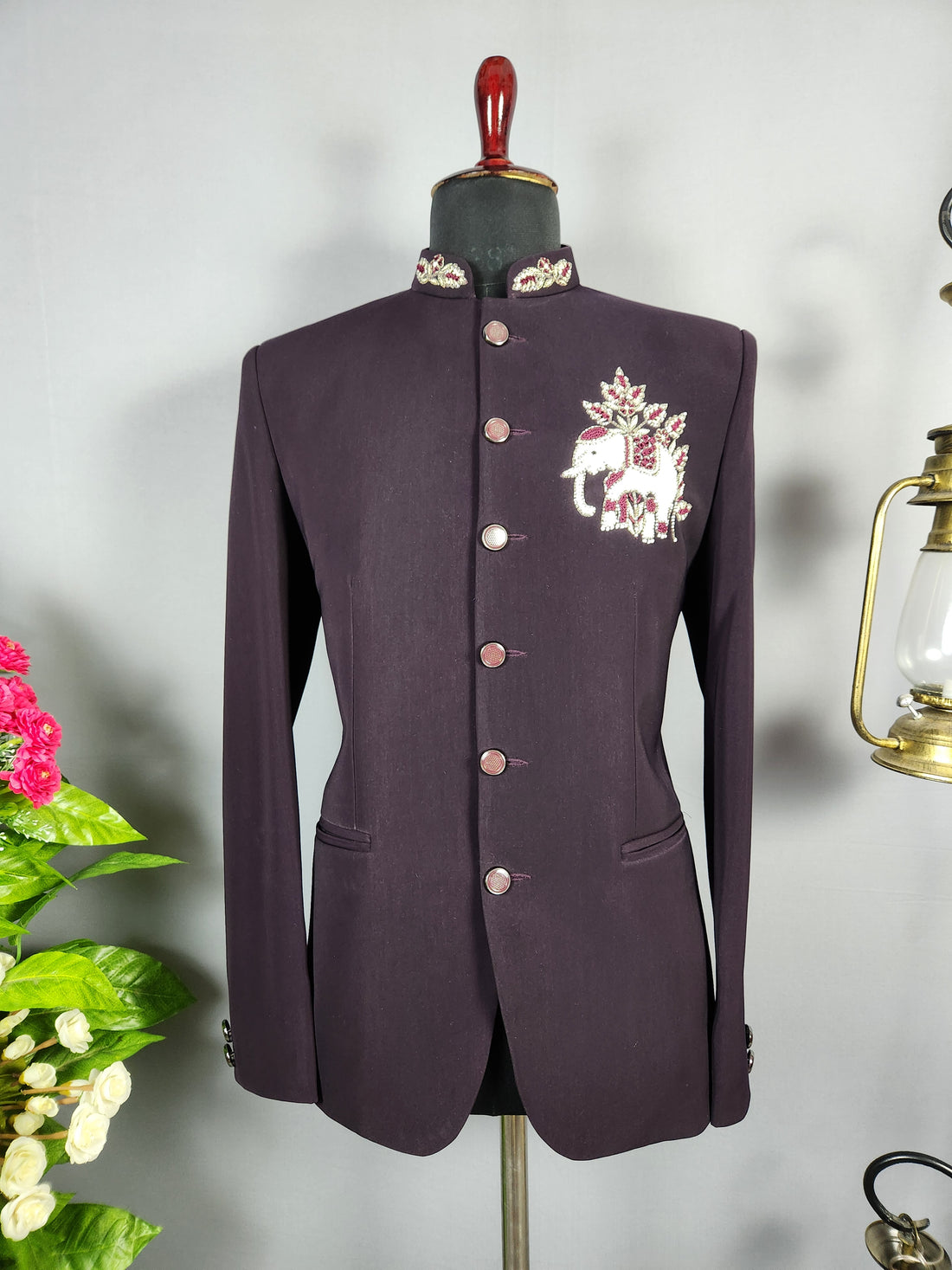 Wine Jodhpuri Suit for Men  -   Indian Wedding Outfit for Men