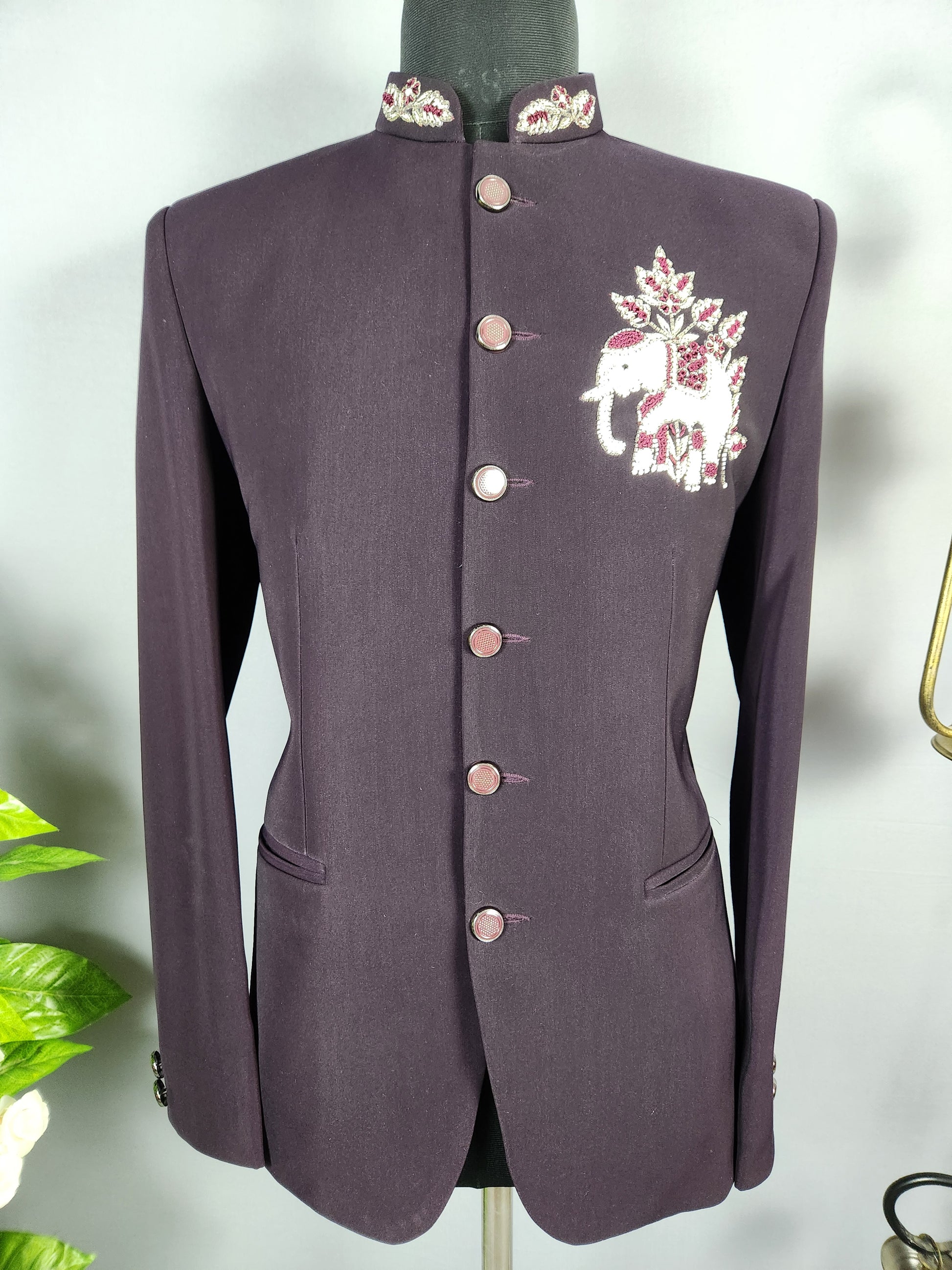 Wine Jodhpuri Suit for Men  -   Indian Wedding Outfit for Men