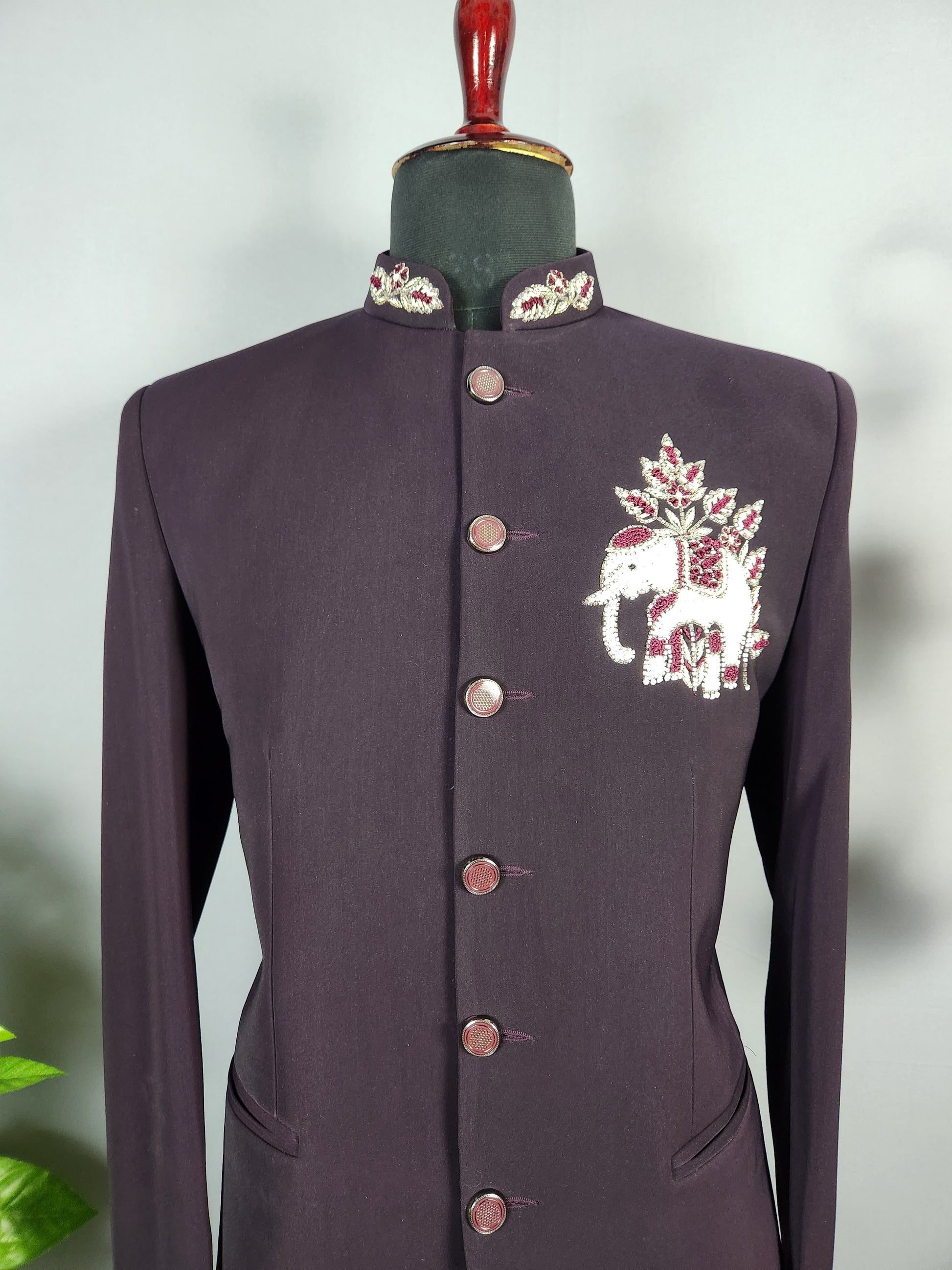 Wine Jodhpuri Suit for Men  -   Indian Wedding Outfit for Men