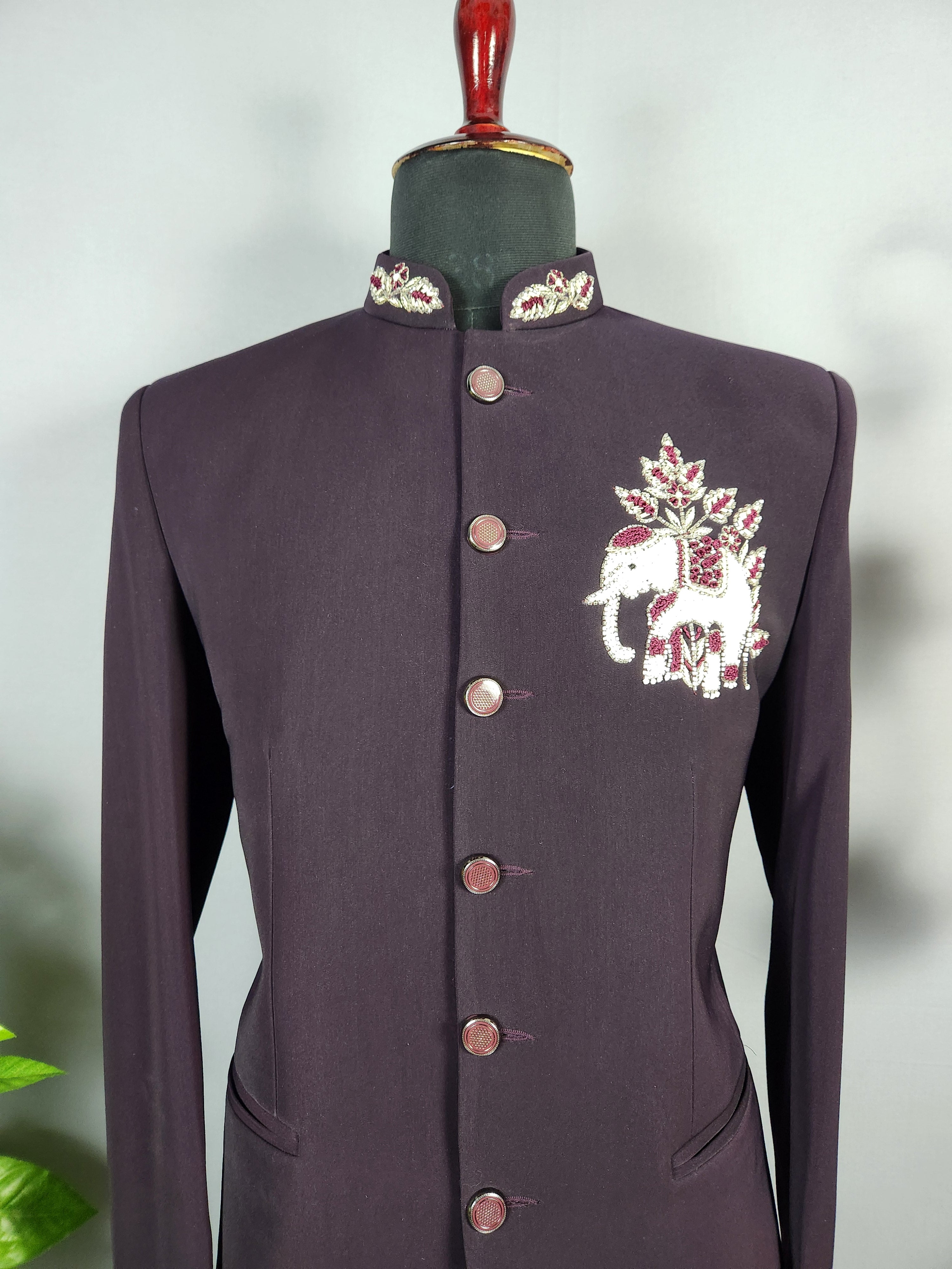 Wine Jodhpuri Suit for Men  -   Indian Wedding Outfit for Men