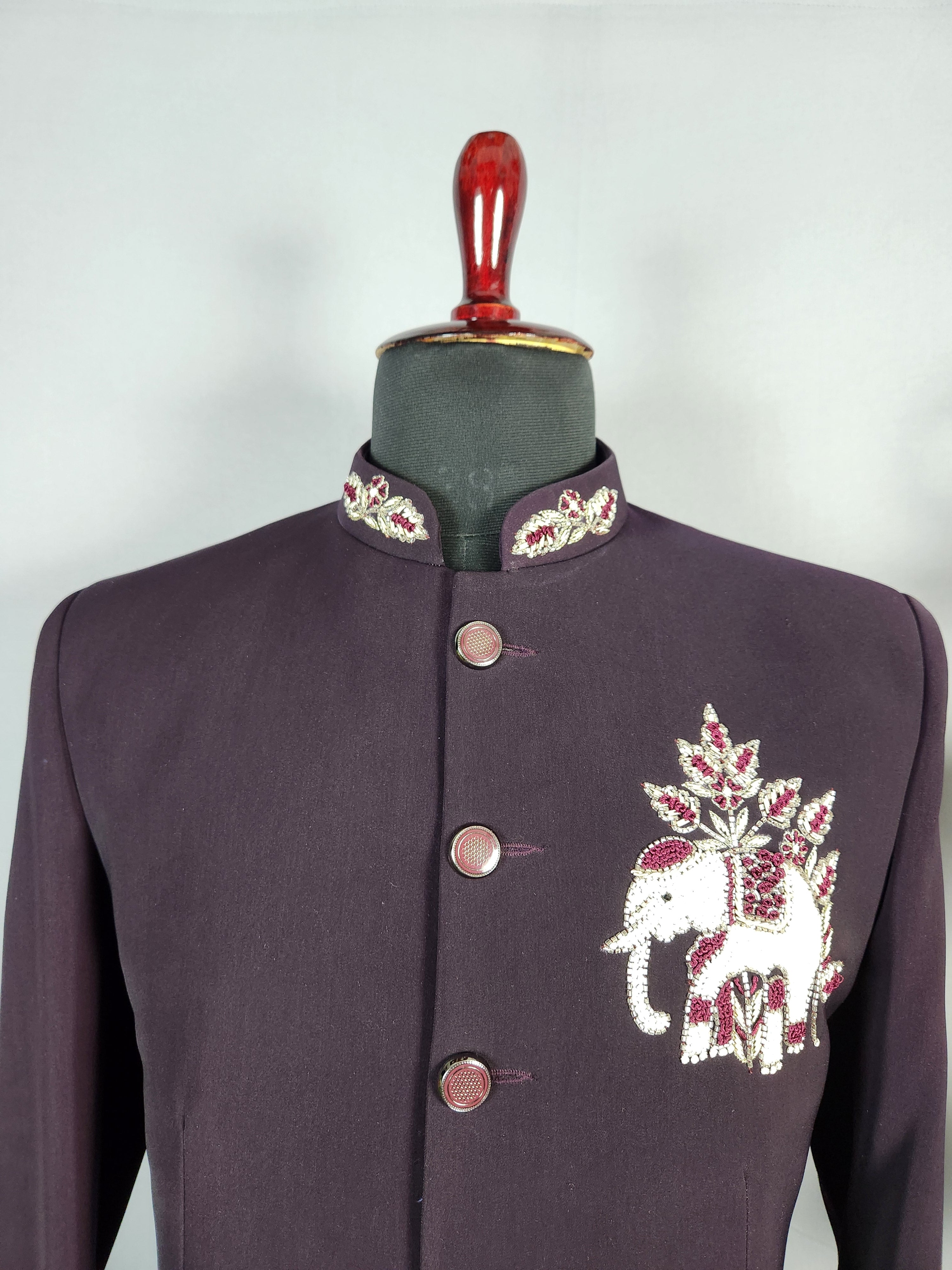 Wine Jodhpuri Suit for Men  -   Indian Wedding Outfit for Men